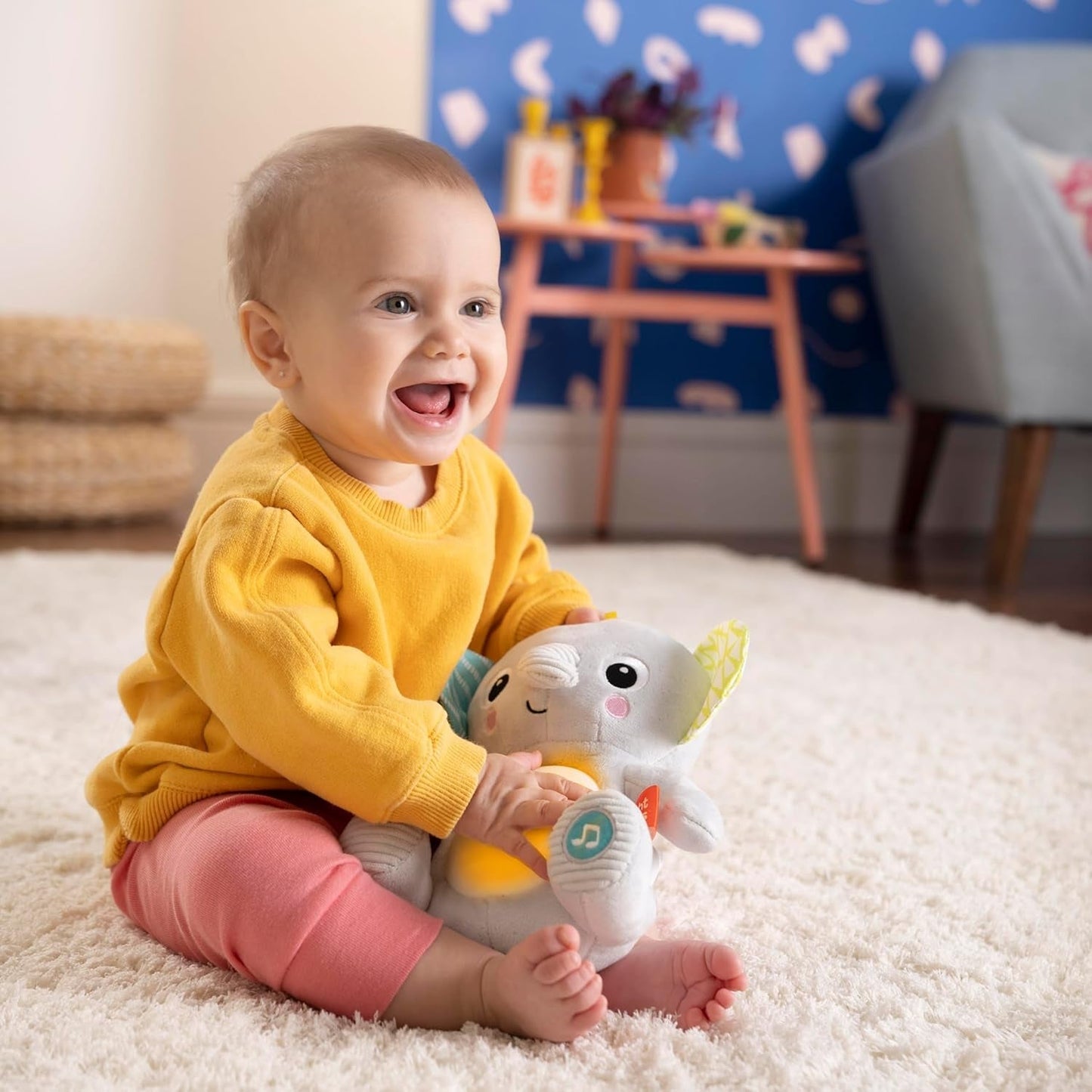 Bright Starts, knuffel-a-bye-babyolifantspeelgoed met lichtjes, liedjes, verschillende texturen en meer, veelkleurig speelgoed Bebe Naty Shop