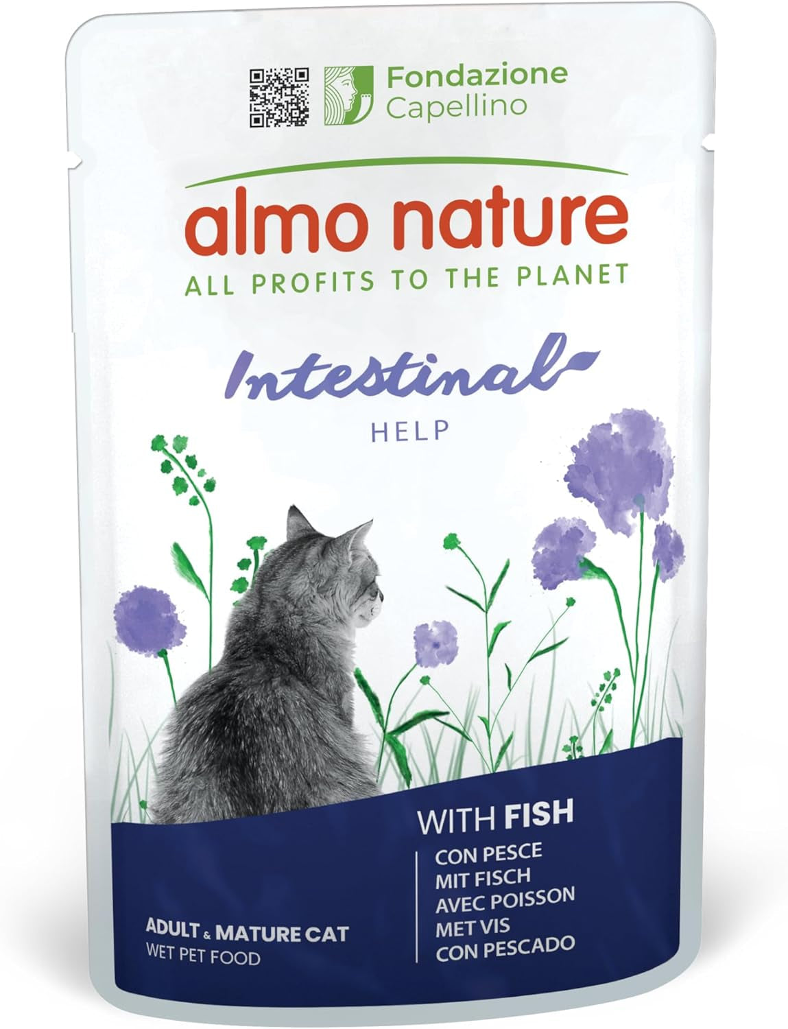 Almo Nature Functional - Darmhulp - Natvoer voor volwassen en volwassen katten met gevoelige darmen - met vis - ondersteunt het microbioom - 70 g (pak van 30)