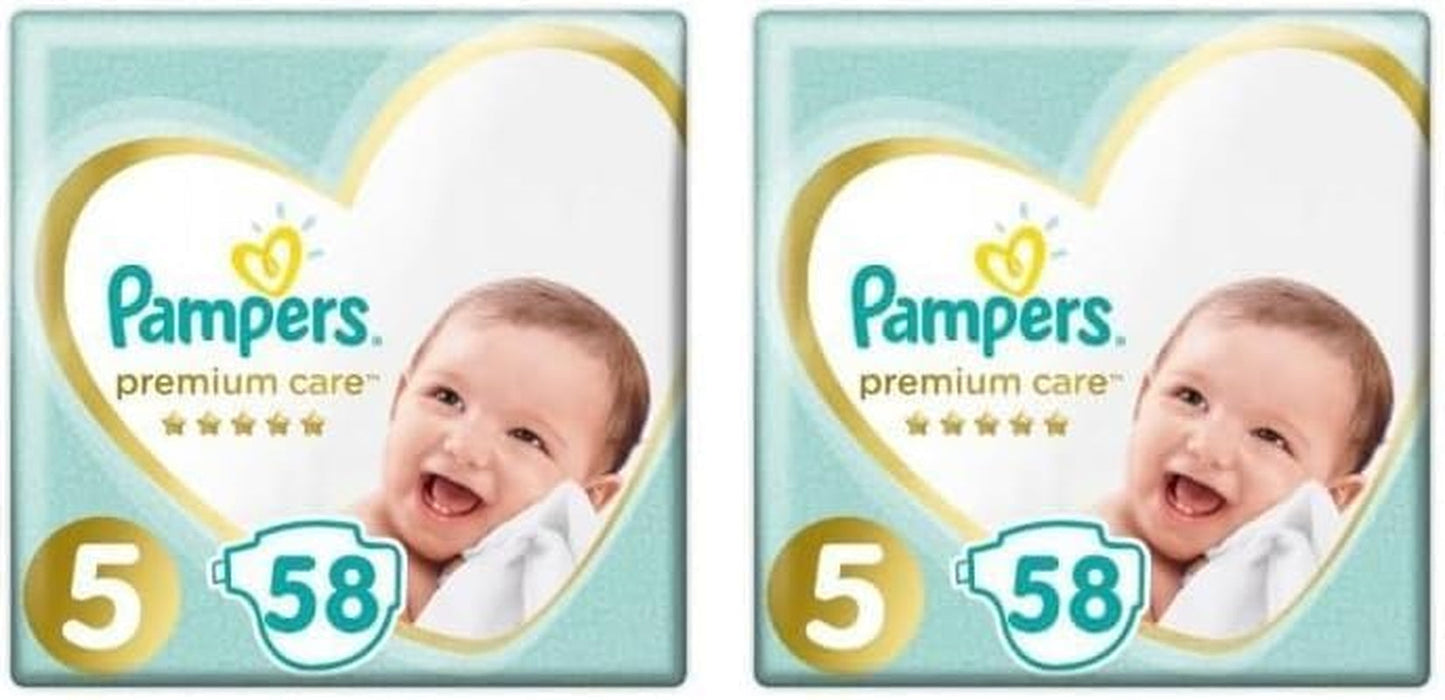 Pampers luiers maat 5 (11-16 kg), premium care luiers, 58 stuks, optimaal comfort en bescherming voor de gevoelige huid van Pampers