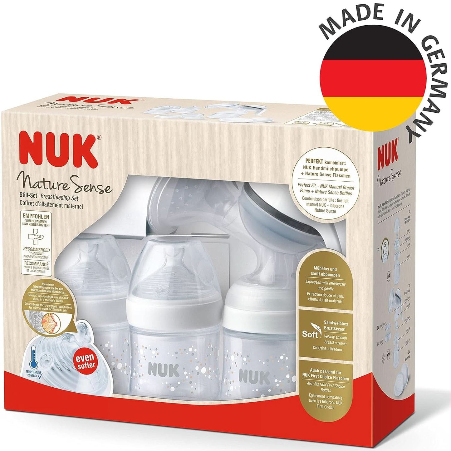 NUK Nature Sense Handkolf | Voedingsset met handkolf, flessen en zoogcompressen Ultra Dry Comfort | 6 stuks Babyvoeding en borstvoedingsaccessoires Naty Shop
