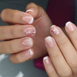Zelfklevende kunstnagels set - Franse kunstnagels - 24 stuks Kort Vierkant Ontwerp Wit Roze Gradiënt Kunstnagels Ballerina Manicure (Kort Roze Gradiënt)