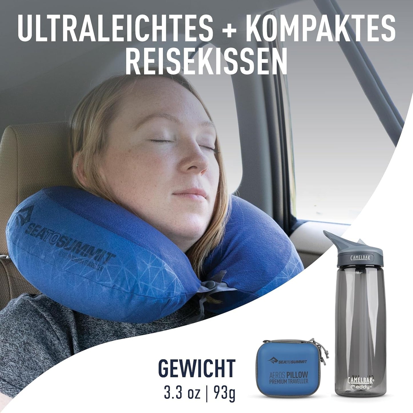 Sea to Summit - Eros Premium lendensteunkussen - Opblaasbaar steunkussen - Rugverlichting - 50D polyester materiaal - Compacte reistas - Service, reizen en auto-excursies - Marineblauw - 93g