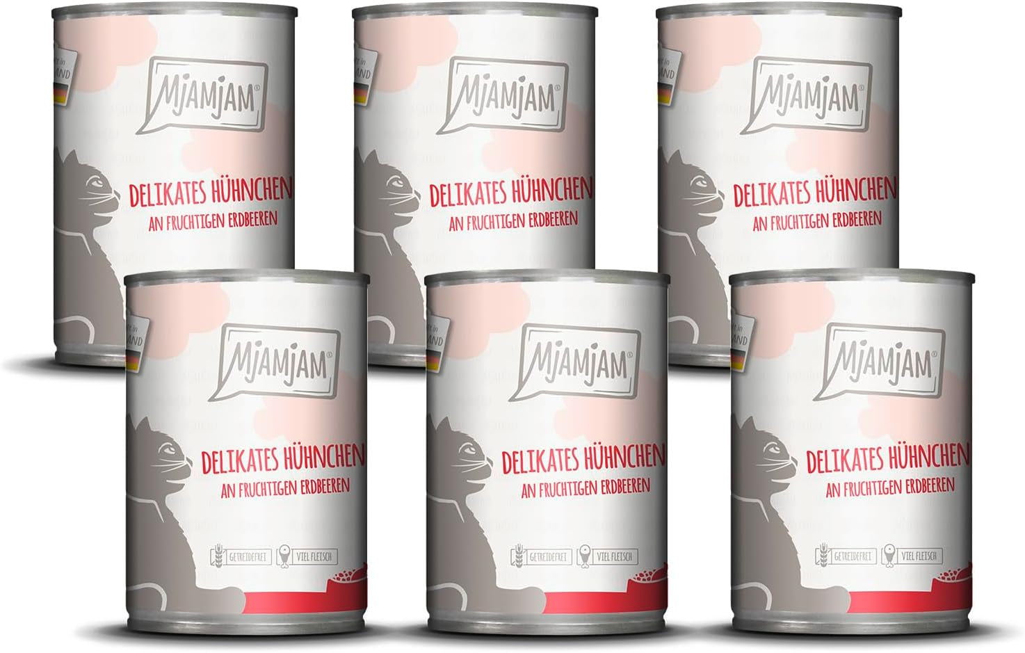 MjAMjAM - Premium natvoer voor katten - delicate kip met fruitige aardbeien 400 g, verpakking van 6 (6 x 400 g), natuurlijk met extra vlees