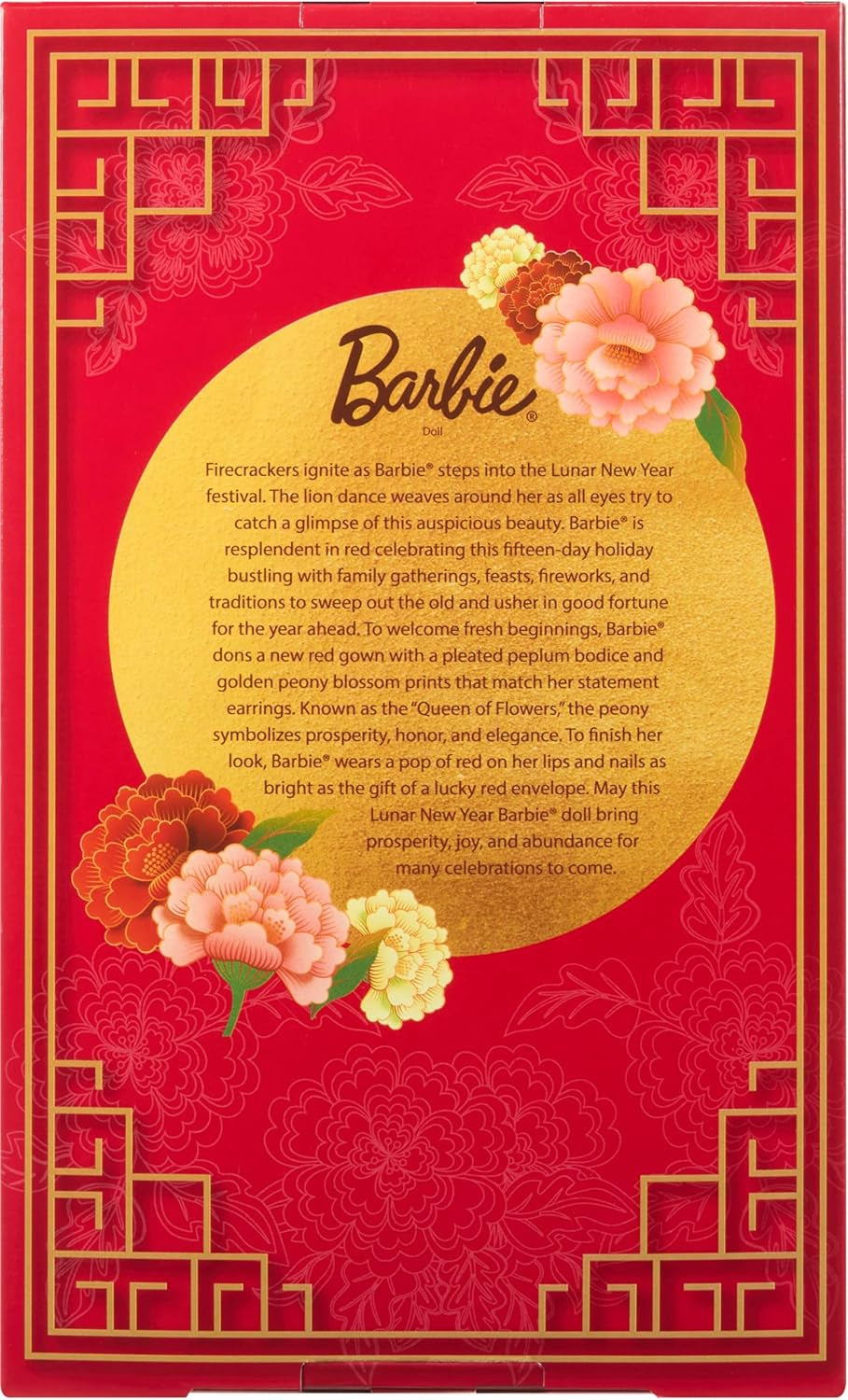 Barbie Signature Nieuwjaarspop in rode jurk met gouden pioenrozencollectie speelgoed JJX83