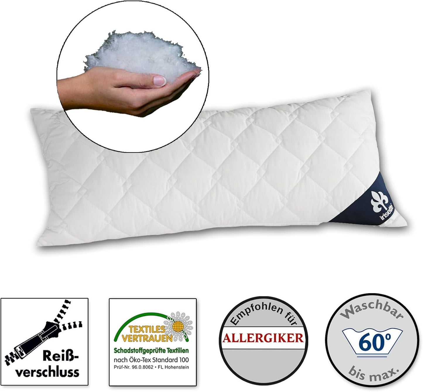 Irisette Micro Thermo kussen - Made in Germany - Kussen met afneembare zachte microvezelhoes, 40 X 80 Cm, Ã-ko-Tex gecertificeerd Naty Shop standaard kussens Single 1 pak - 40 X 80 Cm