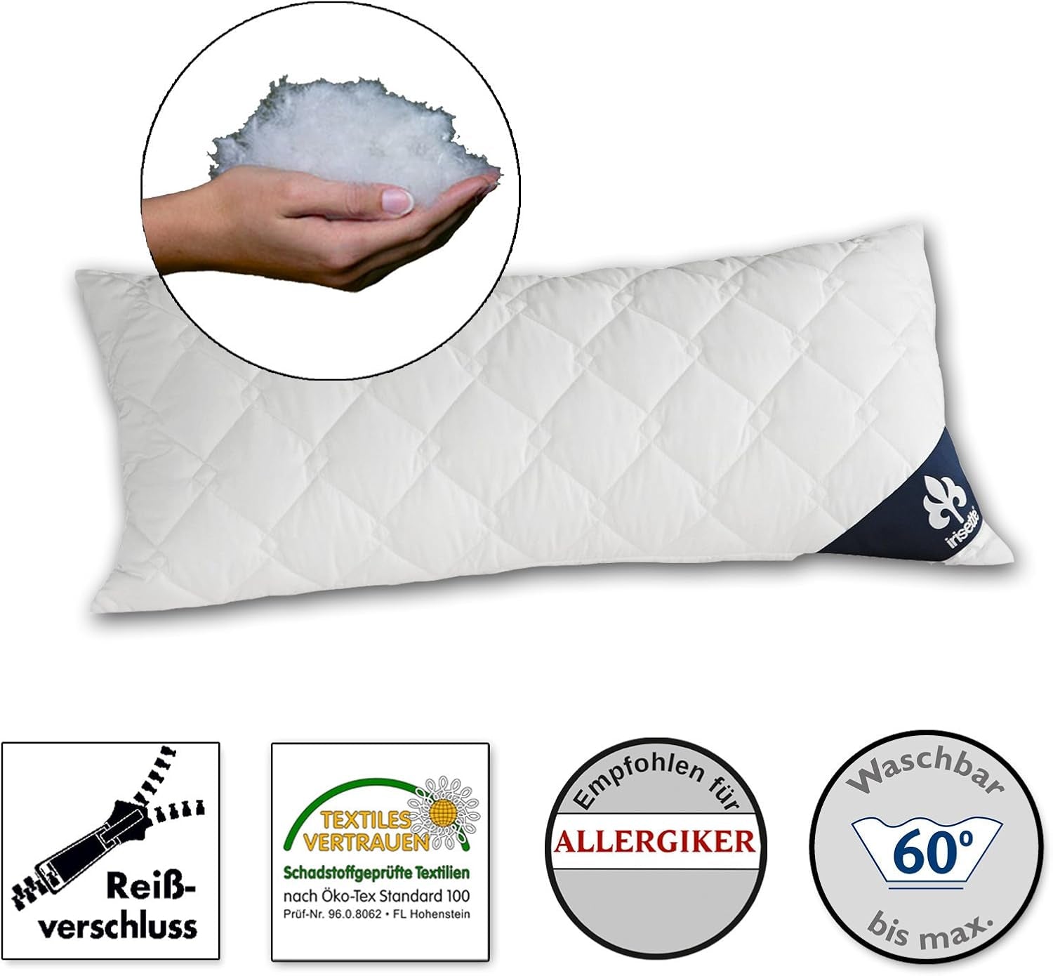 Irisette Micro Thermo kussen - Made in Germany - Kussen met afneembare zachte microvezelhoes, 40 X 80 Cm, Ã-ko-Tex gecertificeerd Naty Shop standaard kussens Single 1 pak - 40 X 80 Cm