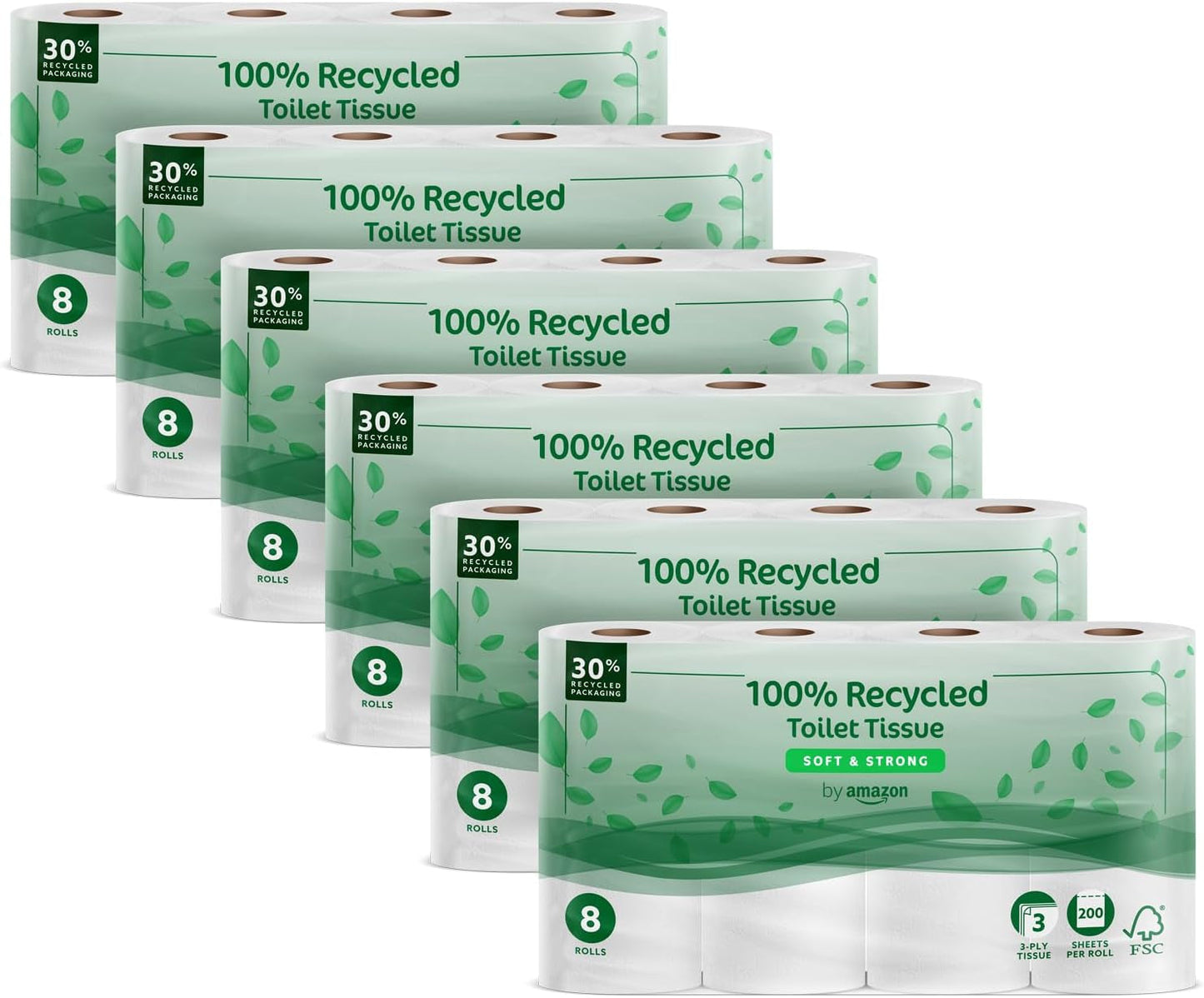 By Amazon toiletpapier, 3-laags gewatteerd, fluweelzacht, 36 rollen (9 rollen, 4 stuks), 200 vellen per rol, FSC-gecertificeerd