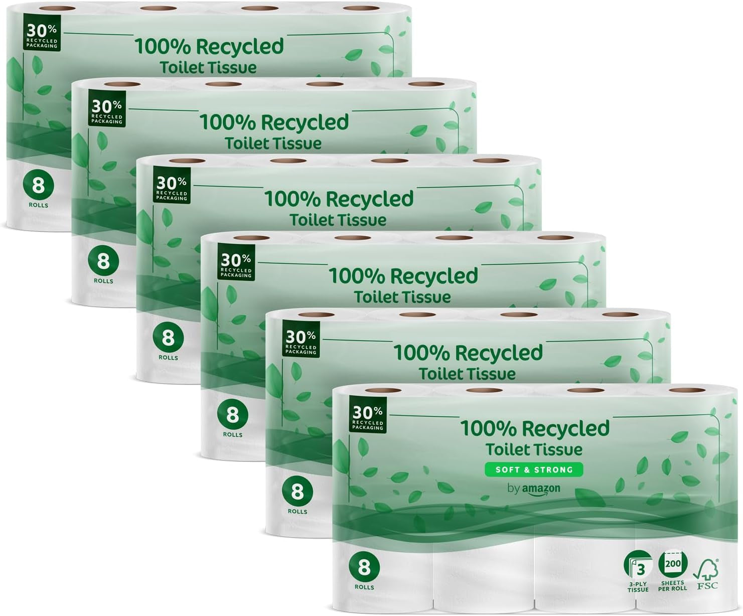 By Amazon toiletpapier, 3-laags gewatteerd, fluweelzacht, 36 rollen (9 rollen, 4 stuks), 200 vellen per rol, FSC-gecertificeerd