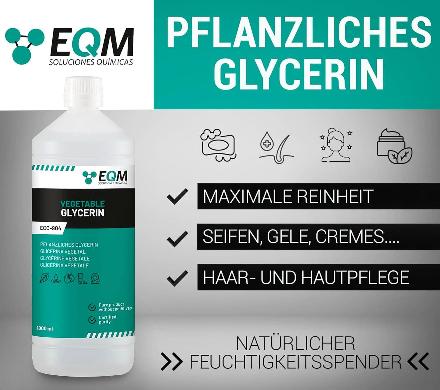Plantaardige glycerine, 100% natuurlijk, natuurlijke vochtinbrengende crème voor haar en huid, ideaal voor zepen, shampoos, crèmes, 1 liter Douche en bad Naty Shop