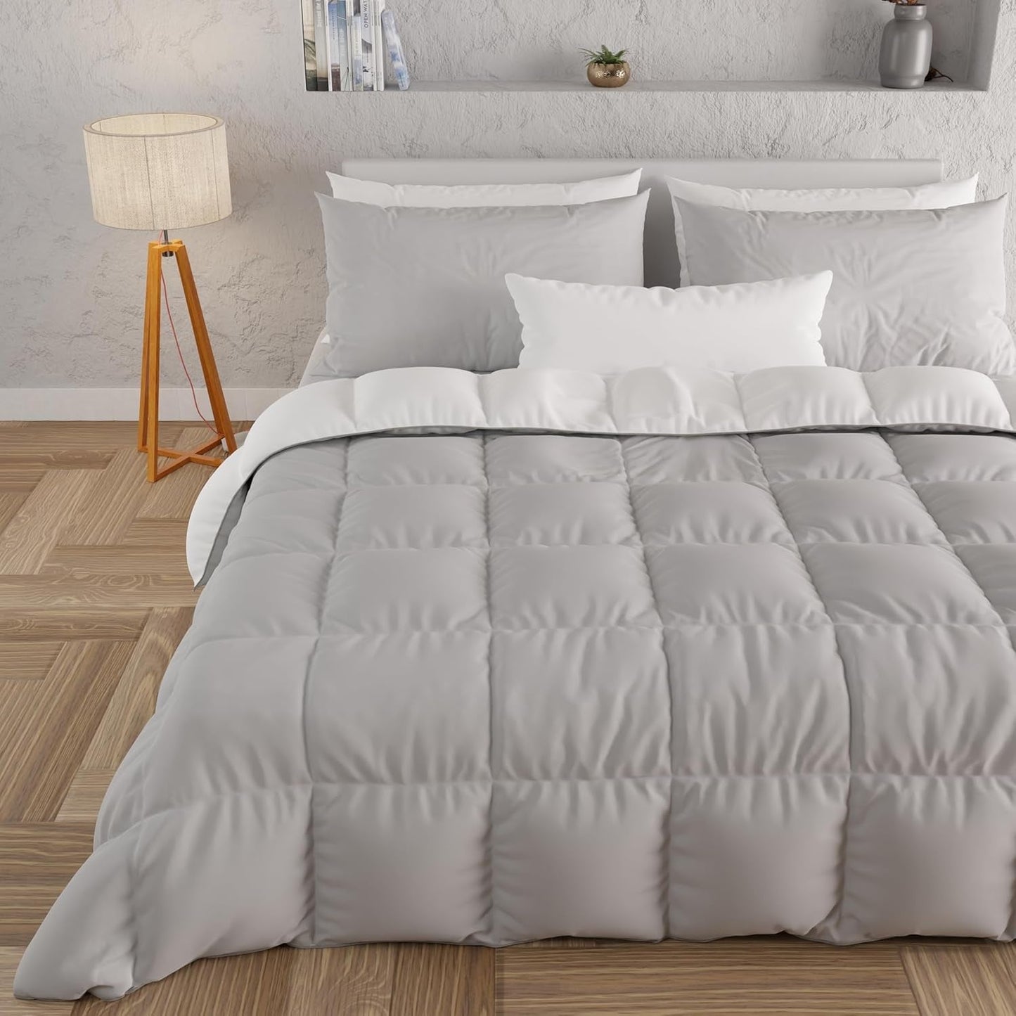 PETTI Artigiani Italiani - Tweepersoonsbed winterdeken, maxi, monochroom, dubbelzijdig, wit, grijs, 100% Made in Italy Dekbedden en dekbedden Naty Shop