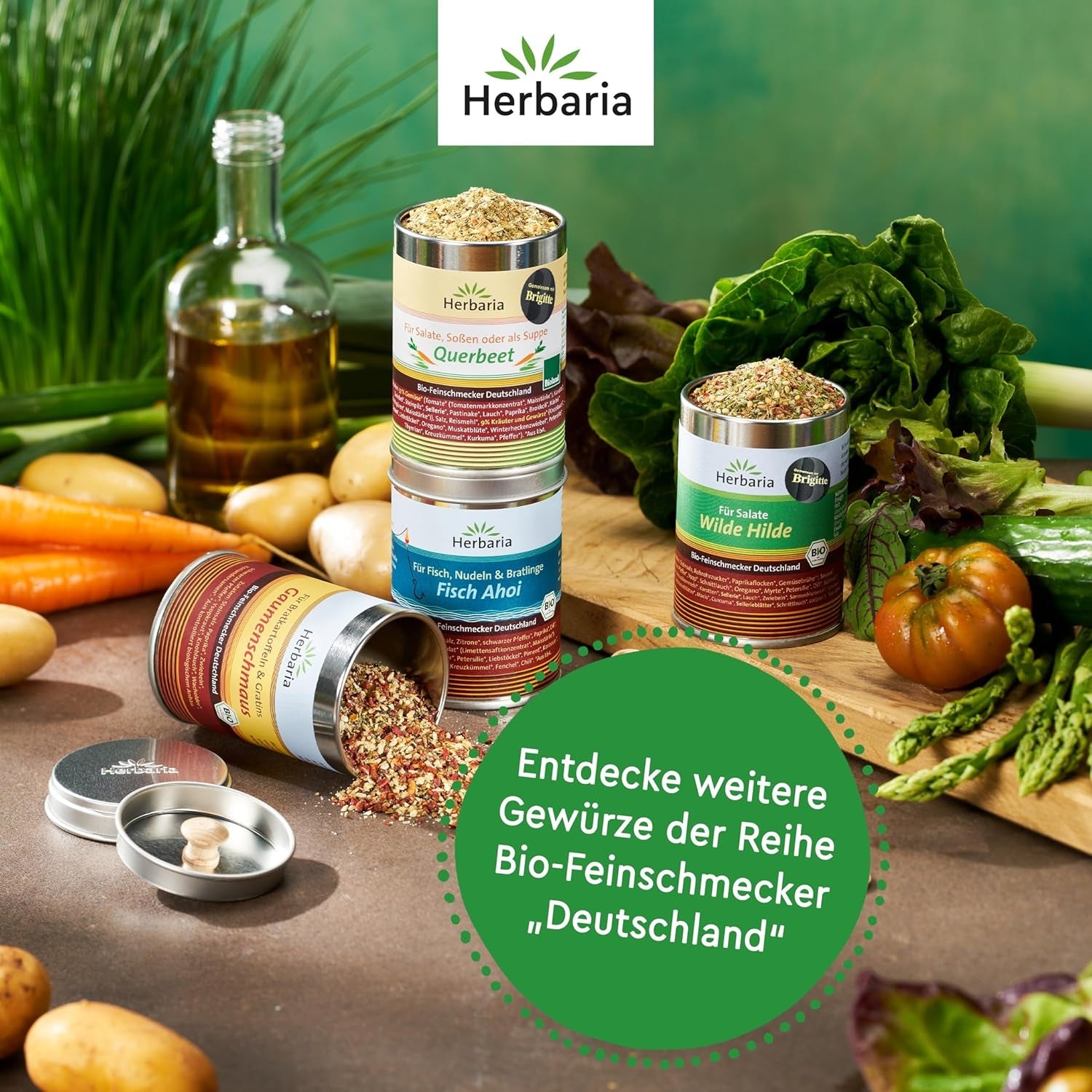 Herbaria Wilde Hilde bio 100g M-Dose-fertige Bio-Gewürzmischung - Saladegewürz für ausgefeilte Salade - mit erlesenen Ingrediënt - in nachhaltiger Aromaschutz-Dose