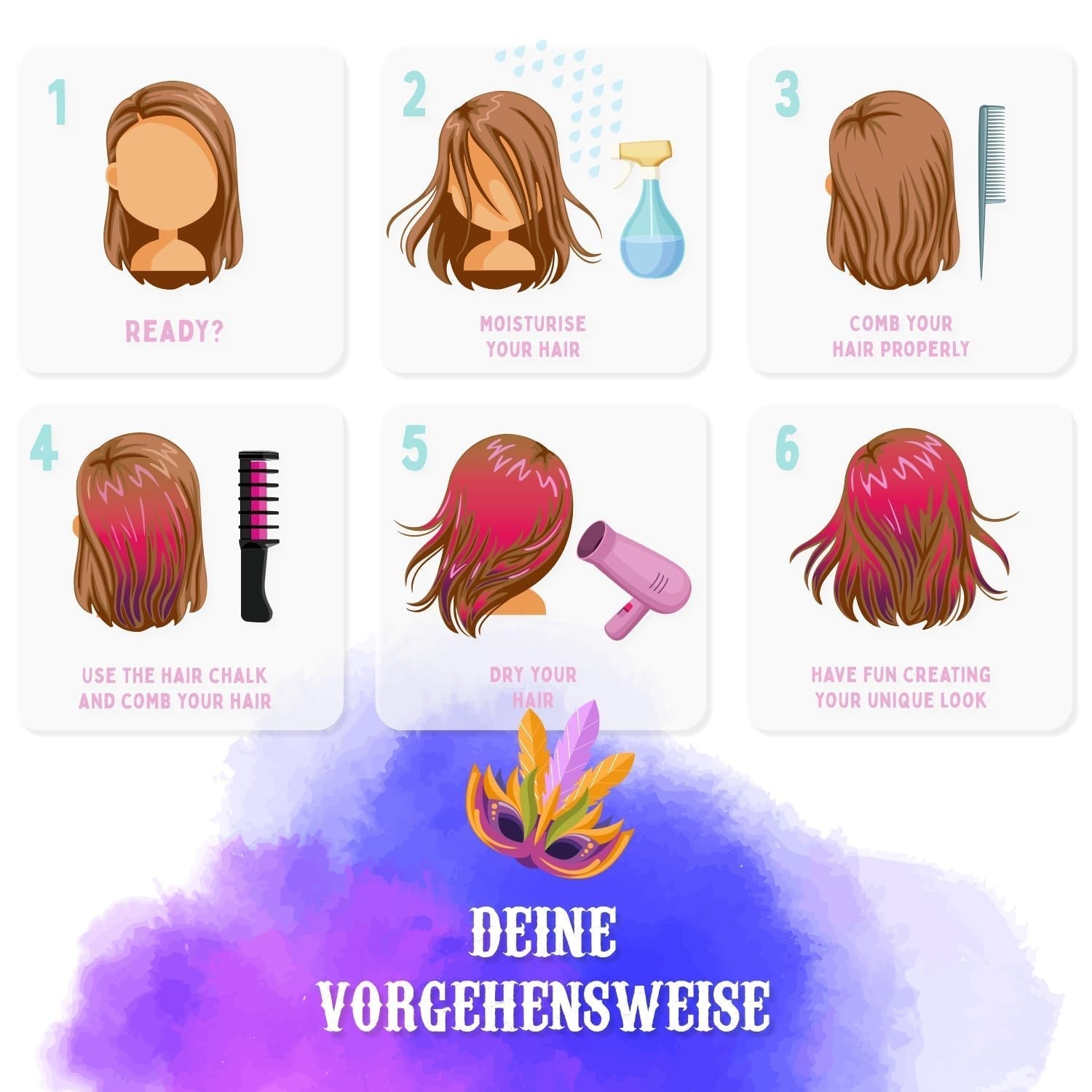 Magicat Haarkrijt voor meisjesset I 10 wasbare kleuren en 5 haarelastiekjes I Cadeau voor meisjes van 4 tot 10 jaar I Creatief cadeau voor kinderverjaardagsfeestje 2025 I Veilig en kleurrijk Naty Shop Haarverf