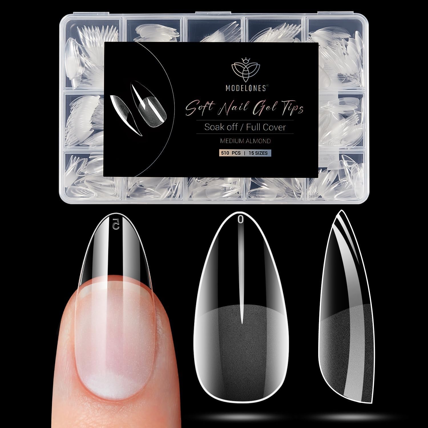 Modelones nageltips 510-delig - volledig dekkende nageltipsset, geltipsset, pre-polijst PMMA-hars nageltips, kunstnagels voor lijm op nail art DIY, korte Squoval