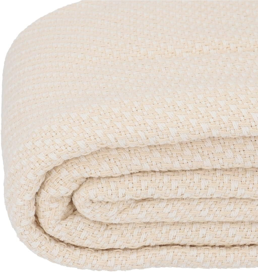 HOMLA Morris Plaid Katoenen deken met franjes - Zachte en comfortabele deken Katoenen deken - fijne stof 130 X 170 Cm Ecru Bedden en dekens Besuche den HOMLA-Store