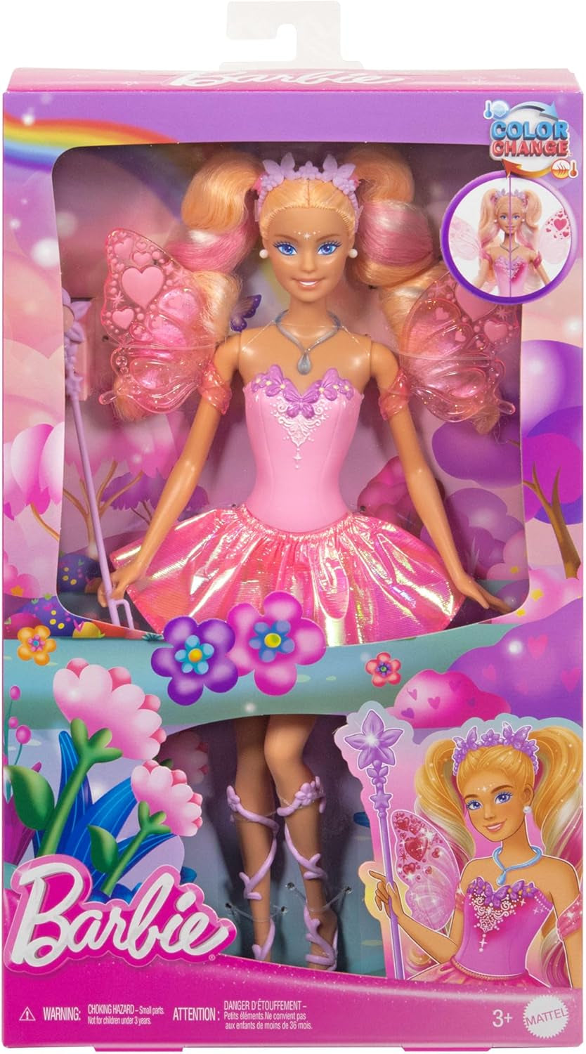 Mattel Barbie-popfee met speelgoedstaf en mode-accessoires, fantastisch thema met vleugels en kleurwisselende outfit, JCP76, [veelkleurig] Naty Shop-poppen