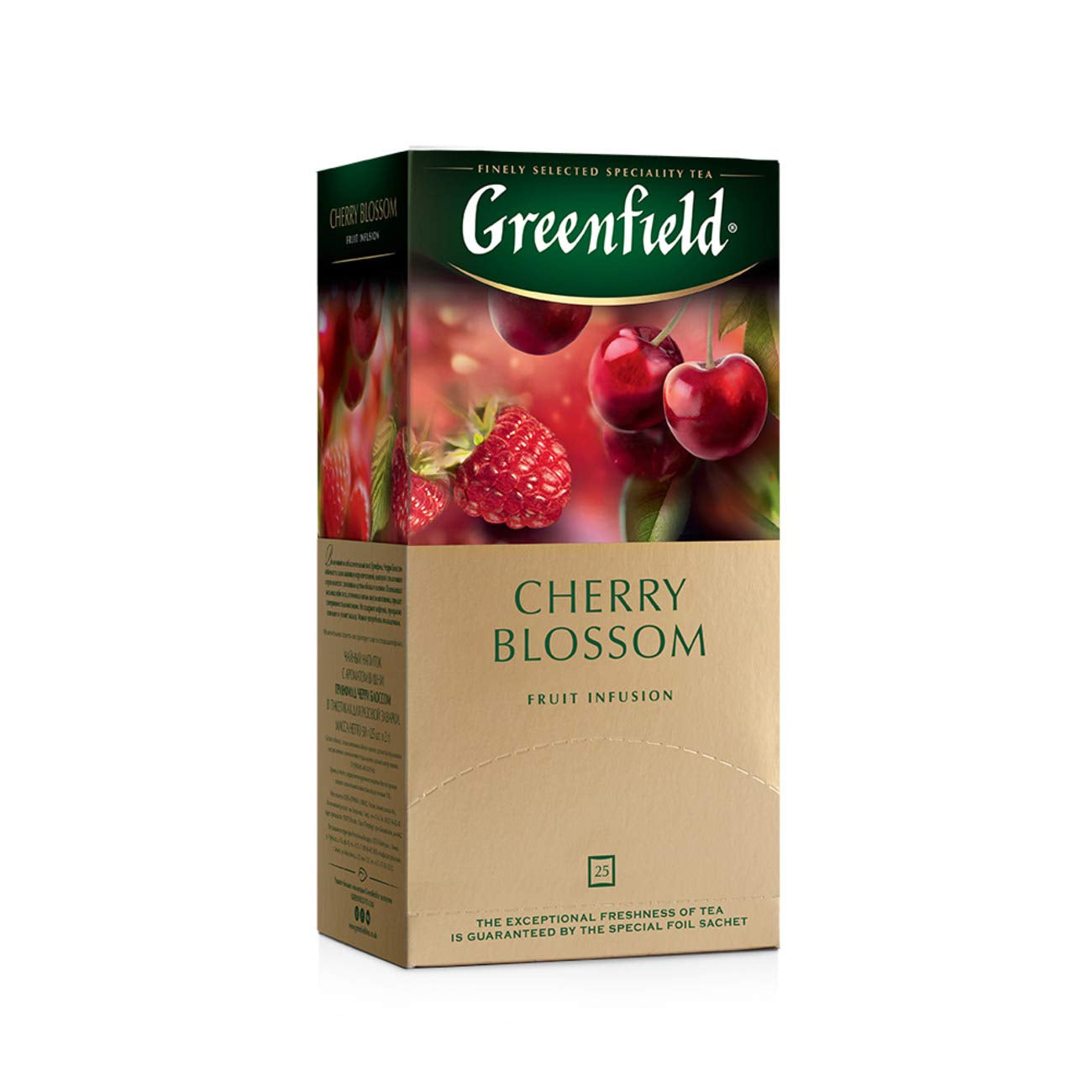Greenfield kersenbloesem, hibiscus, rozenbottel, appel, framboos, braambes, theezakjes (2G X 25), 50G