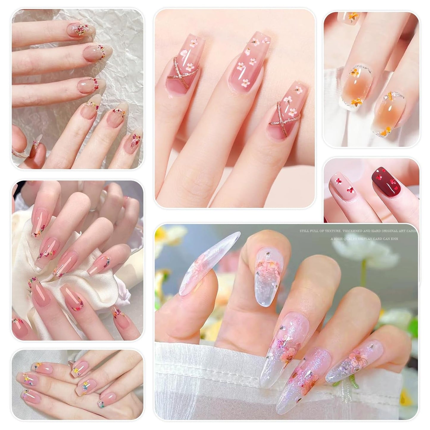 Nail Art Bloemen Set Decoratie - Gelnagels 3 kleuren (Oranje, Blassrosa, Roos), Nail Art Aufkleber Trockene Blumen Kit Getrocknete Blumen Zubehör Set DIY Nageldecoratie