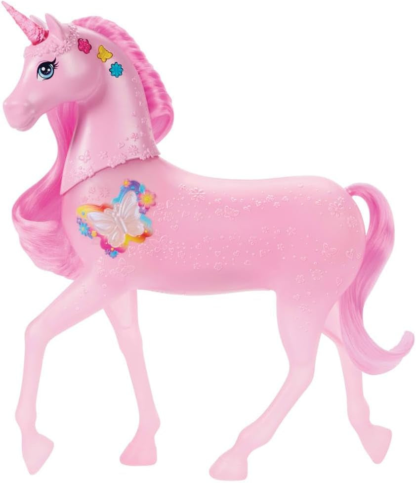 Barbie glow-in-the-dark eenhoorn met 20 interactieve combinaties van licht-, geluids- en muziekeffecten voor spel met drukknoppen en hoofdstreling, JCP78