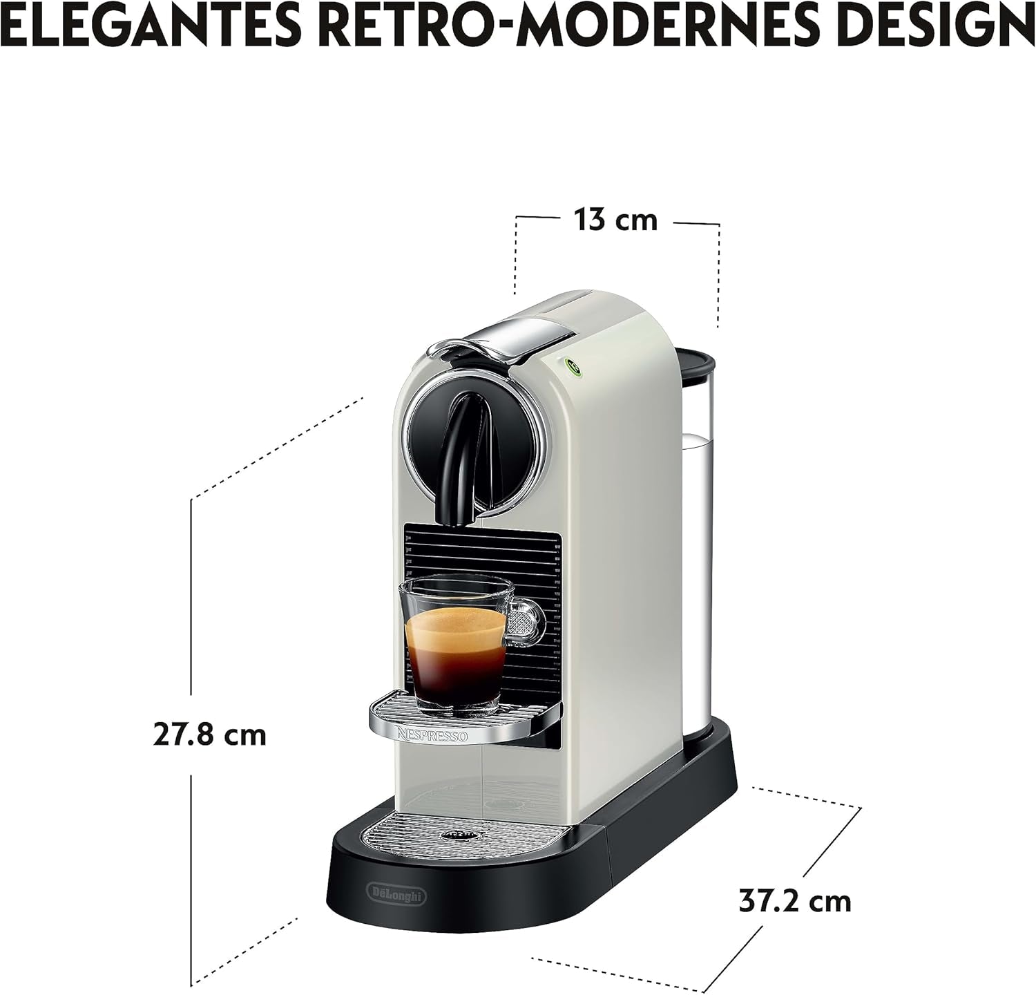 Nespresso EN167.W Citiz capsule-espressomachine, hogedrukpomp en ideale temperatuurregeling, zonder Aeroccino (melkopschuimer), energiebesparende functie, 1260 W, crèmewit, 37,4 x 11,9 x 25,5 cm
