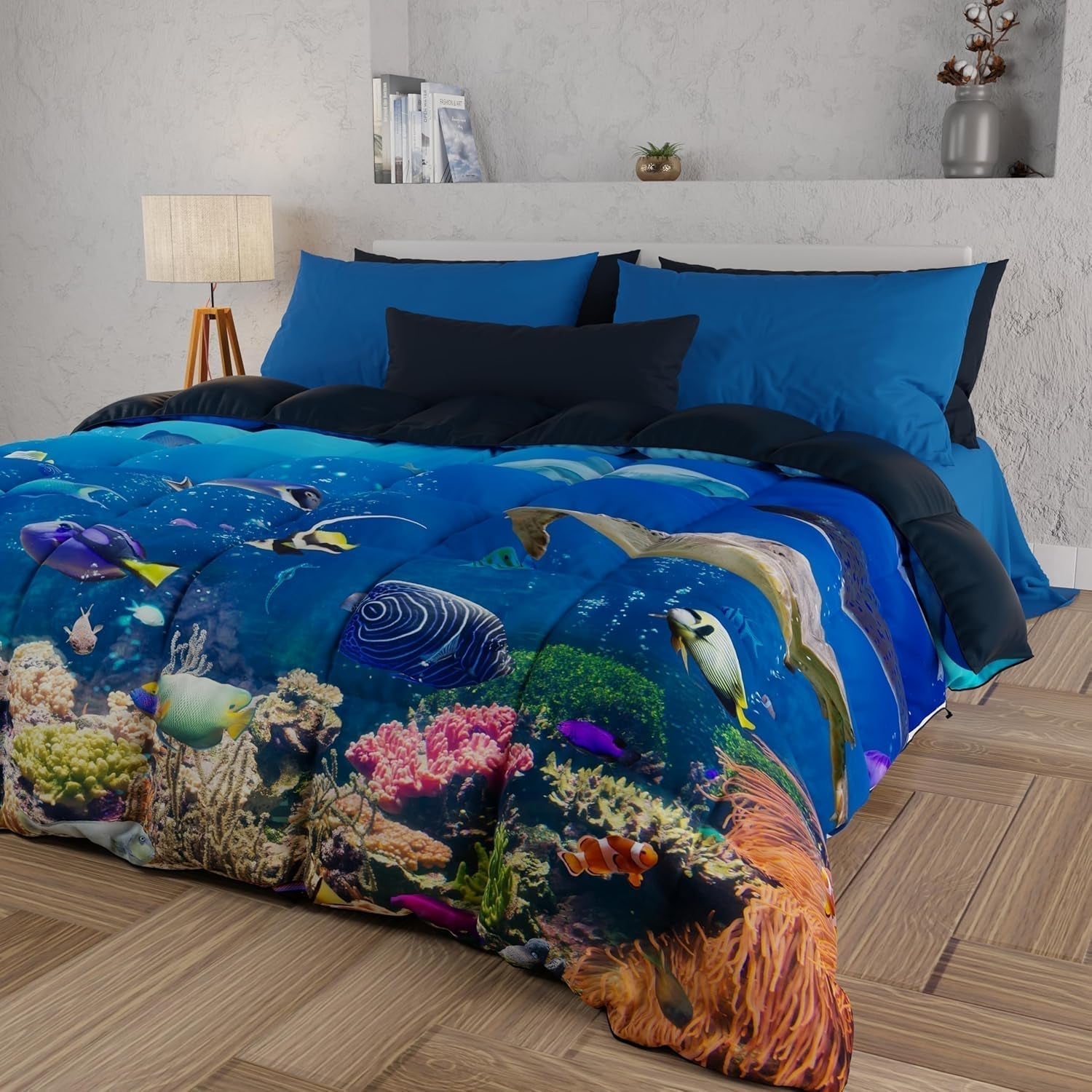 PETTI Artigiani Italiani dekbedovertrek voor een tweepersoonsbed, 100% Made in Italy, Aquariumquilts en quilts Naty Shop
