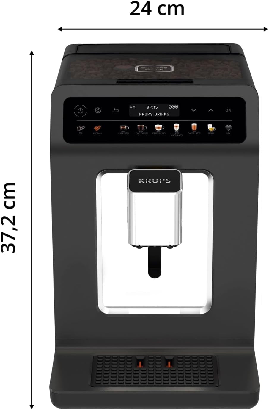 KRUPS Evidence One automatische espressomachine met melkslang, one-touch cappuccino, 12 speciale dranken, 2-kops functie, kleurendisplay, espressomachine, TÜV certificaat, zwart, EA895N10