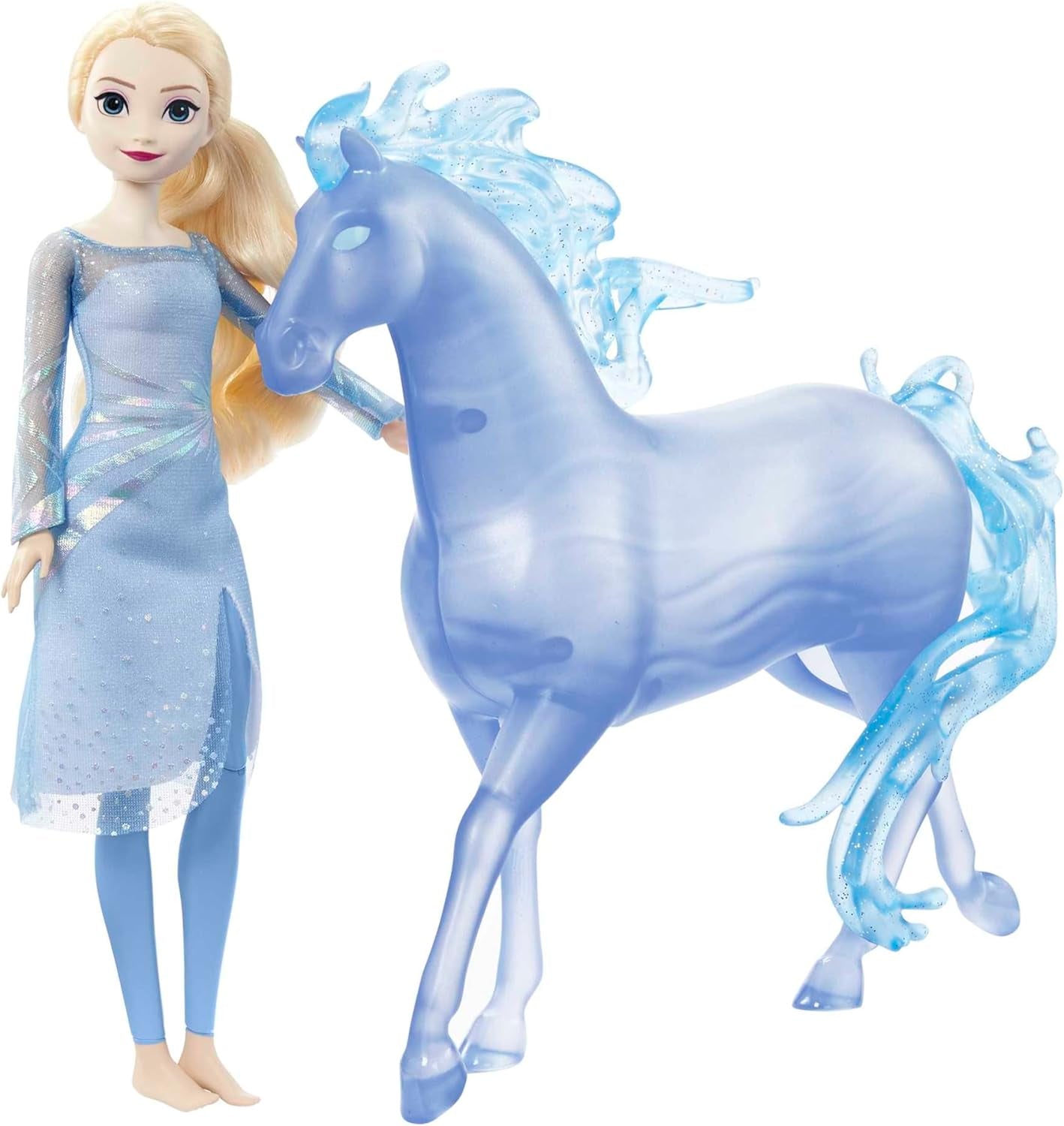 Mattel DISNEY Frozen Elsa en Nokk - Scharnierende Elsa-pop, majestueuze Nokk-waterfiguur, geïnspireerd door de tweede film, voor kinderen vanaf 3 jaar, HLW58