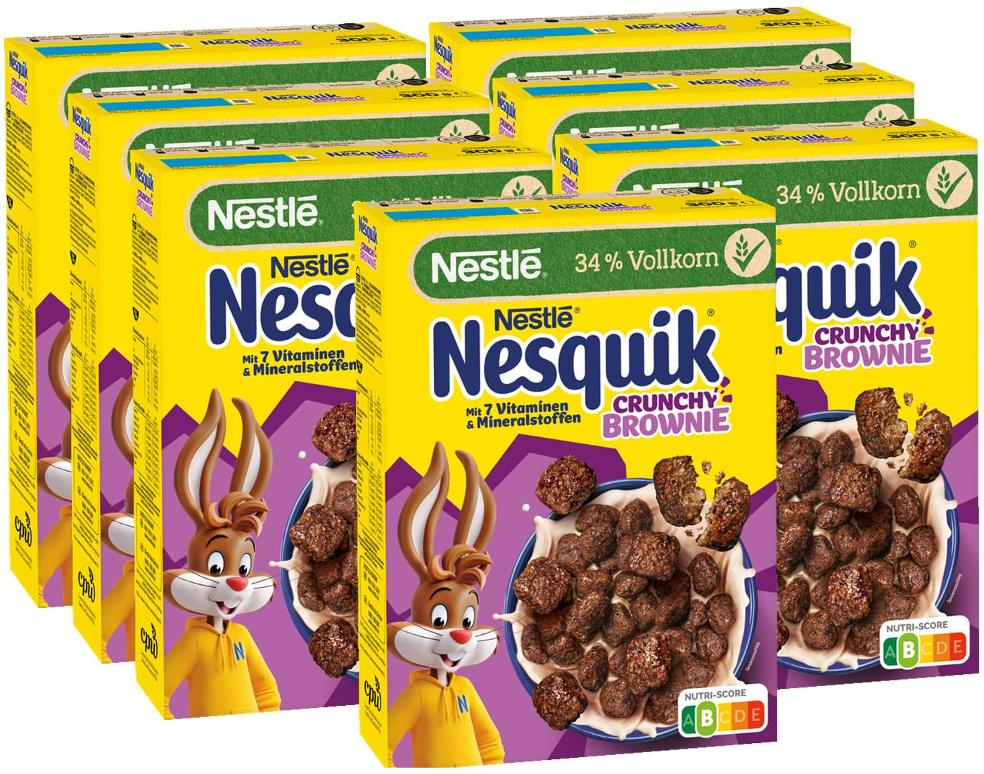 Nestlé NESQUIK Crunchy Brownie, knapperige ontbijtgranen met chocoladestukjes en een innovatieve vorm voor extra knapperigheid, verpakking van 7 (7 x 300 g)