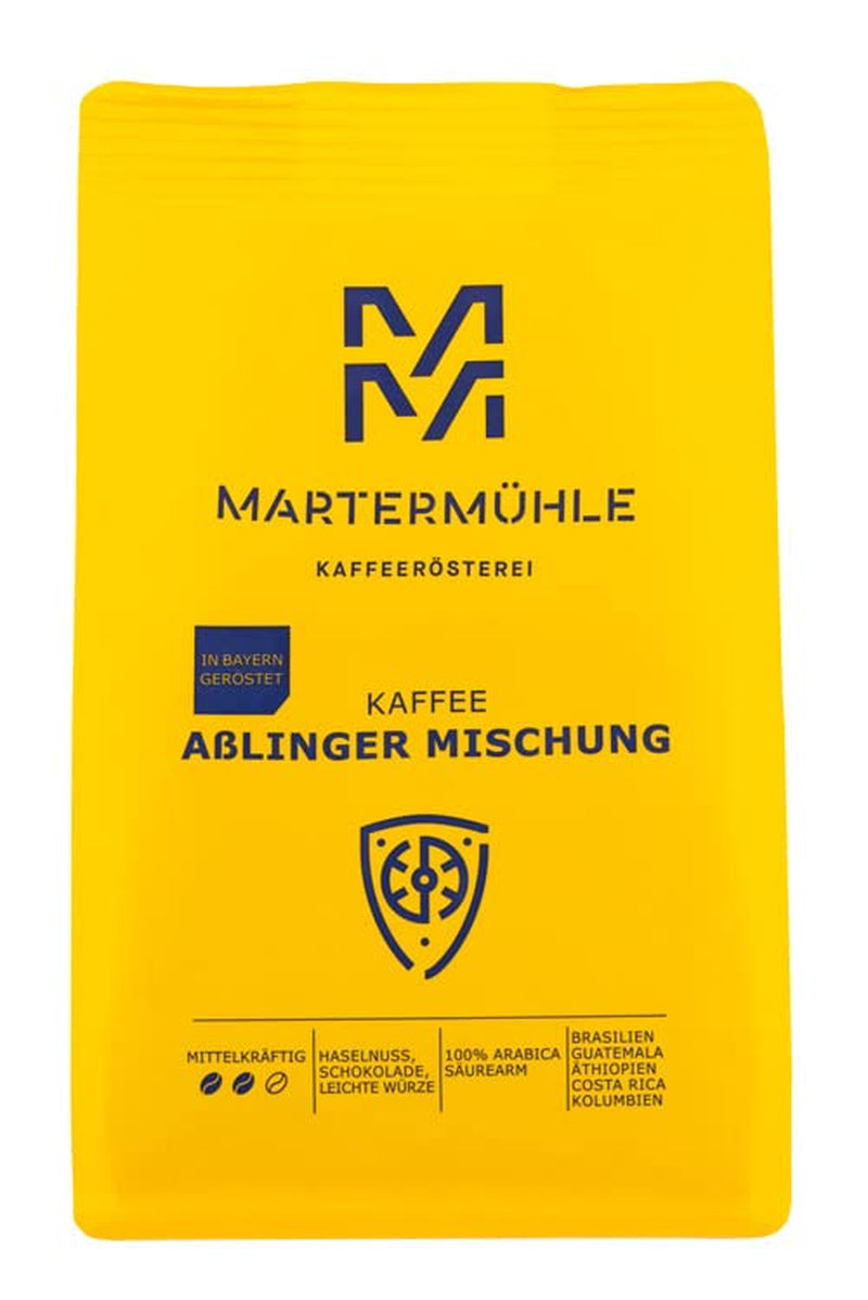 Martermühle Aßlinger Mischung Kaffeebohnen 1kg I Arabica I Smaken: Haselnuss, Leichte Würze, Schokolade I Ganze Kaffee-Bohnen schonend geröstet, säurearm
