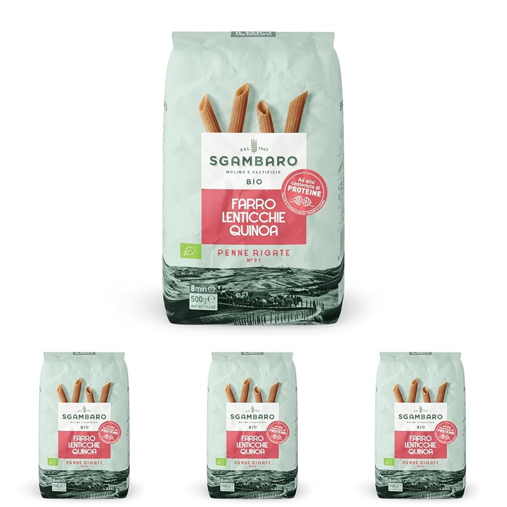 Biologische Penne Rigate Pasta N.91 - 500g met speltmeel, linzenmeel en quinoameel - Rijk aan eiwitten, bron van vezels en eiwitten