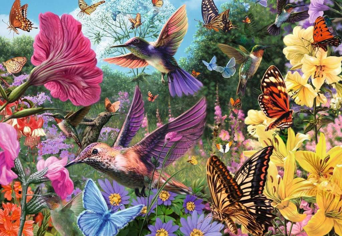 Ravensburger puzzel 12001369 - Kolibries en vlinders - puzzel van 200 stukjes voor ouderen en senioren met grotere puzzelstukken, grip, groot afbeeldingssjabloon en puzzelbasispuzzel Naty Shop