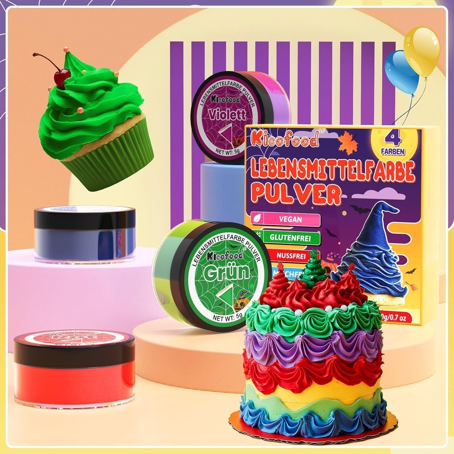Voedselkleurpoeder - 4 kleuren Voedselkleur, geconcentreerde voedselkleur, Rood Groen Blauw Paars Voedselkleur voor taartdecoratie, bakken, glazuur, dessert, koken - 5G