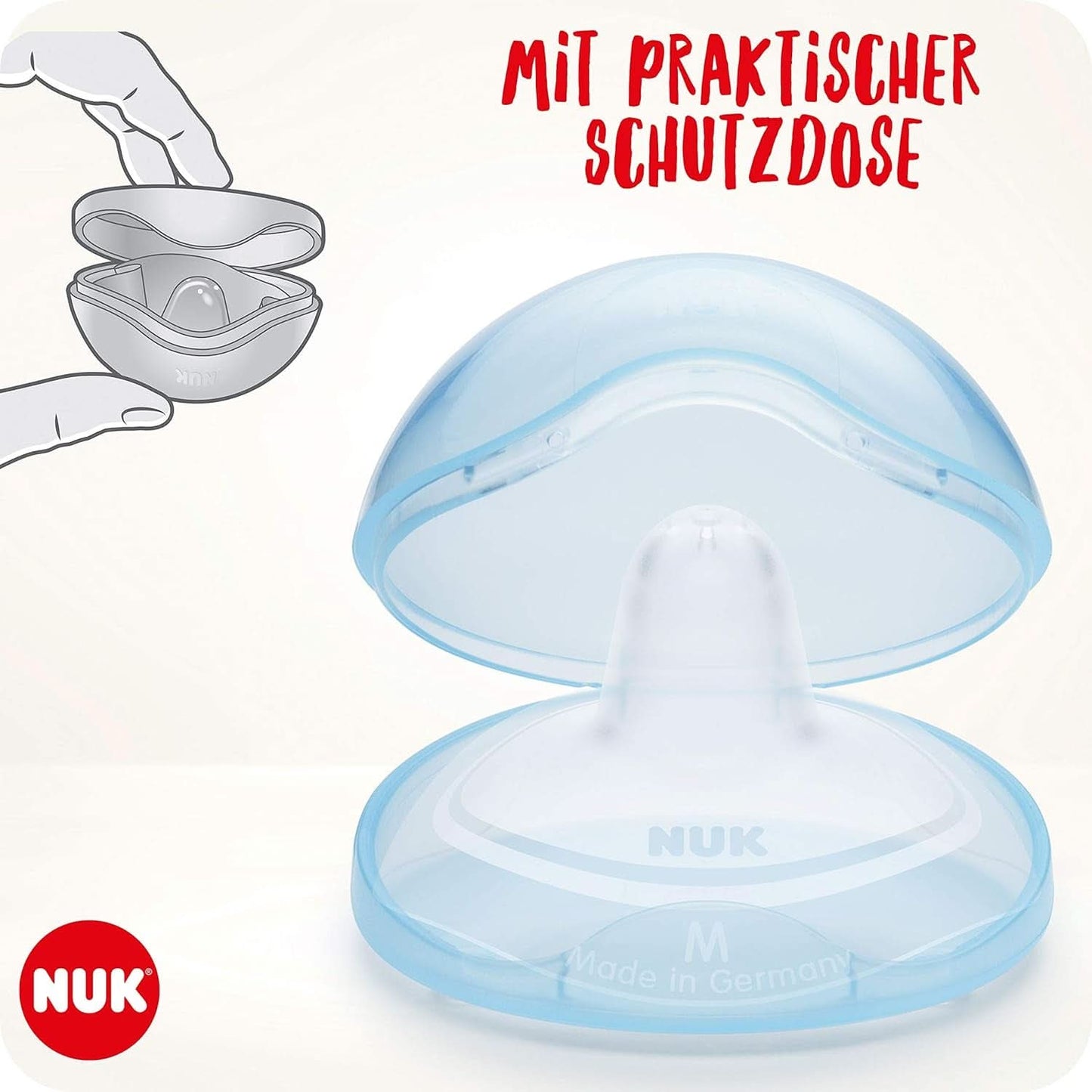 NUK Stillhütchen | Brusthütchen Zum Stillen | Schützt Vor Wünden Brustwarzen | Dünnes Silikon | Grote M (20 mm) | Inclusief Schutzdose | 2 Stück Accessoires voor babyvoeding en borstvoeding Naty Shop
