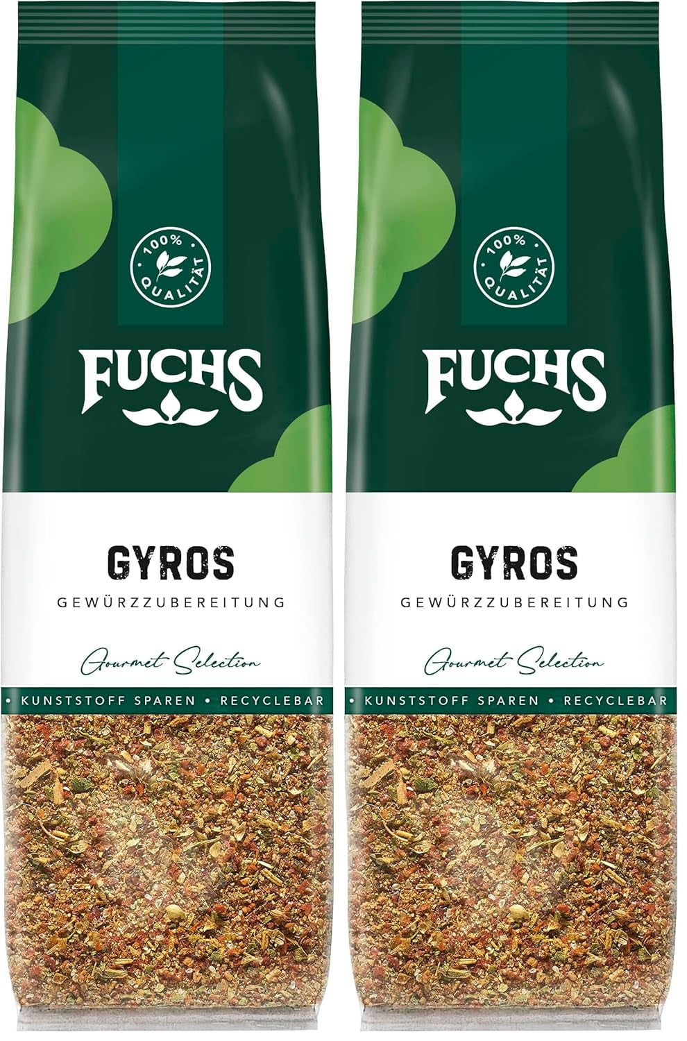 Fuchs Gewürze - Gyros Gewürzzubereitung im recycleerbaar Nachfüllbeutel, Gewürzmischung mit gewählteten Kräutern für Rind und Schweinefleisch - 70 g