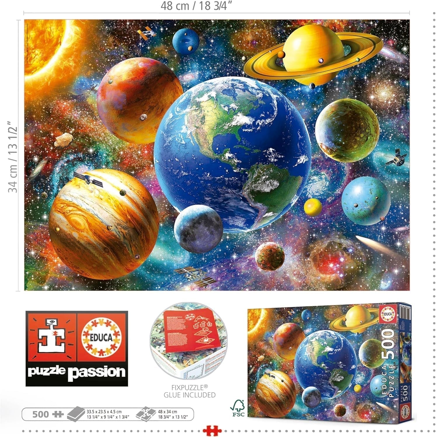 Educa - Puzzel 500 stukjes voor volwassenen | Zonnestelsel, puzzel 500 stukjes voor volwassenen en kinderen vanaf 11 jaar, planeten, ruimte, ruimte (18449) Puzzel Naty Shop