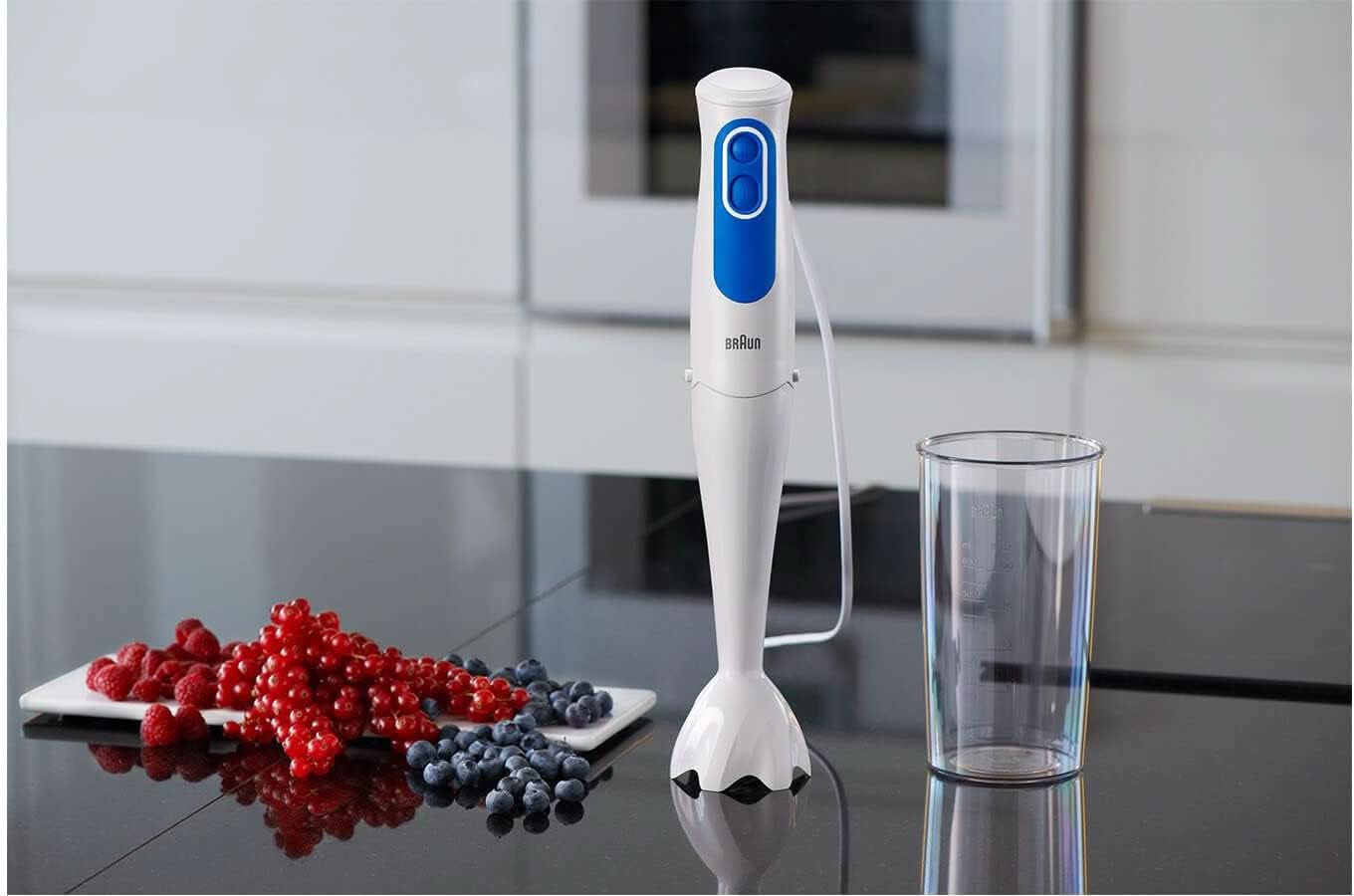 Braun Multiquick 3 MQ 3000 Smoothie+ Stabmixer – Pürierstab Mit 2 Geschwindigkeiten, Powerbell plus en Splashcontrol-Technologie, 700 Watt, Inkl. 600 Ml Mix- & Messbecher, Blau/Weiß Keuken Naty Shop