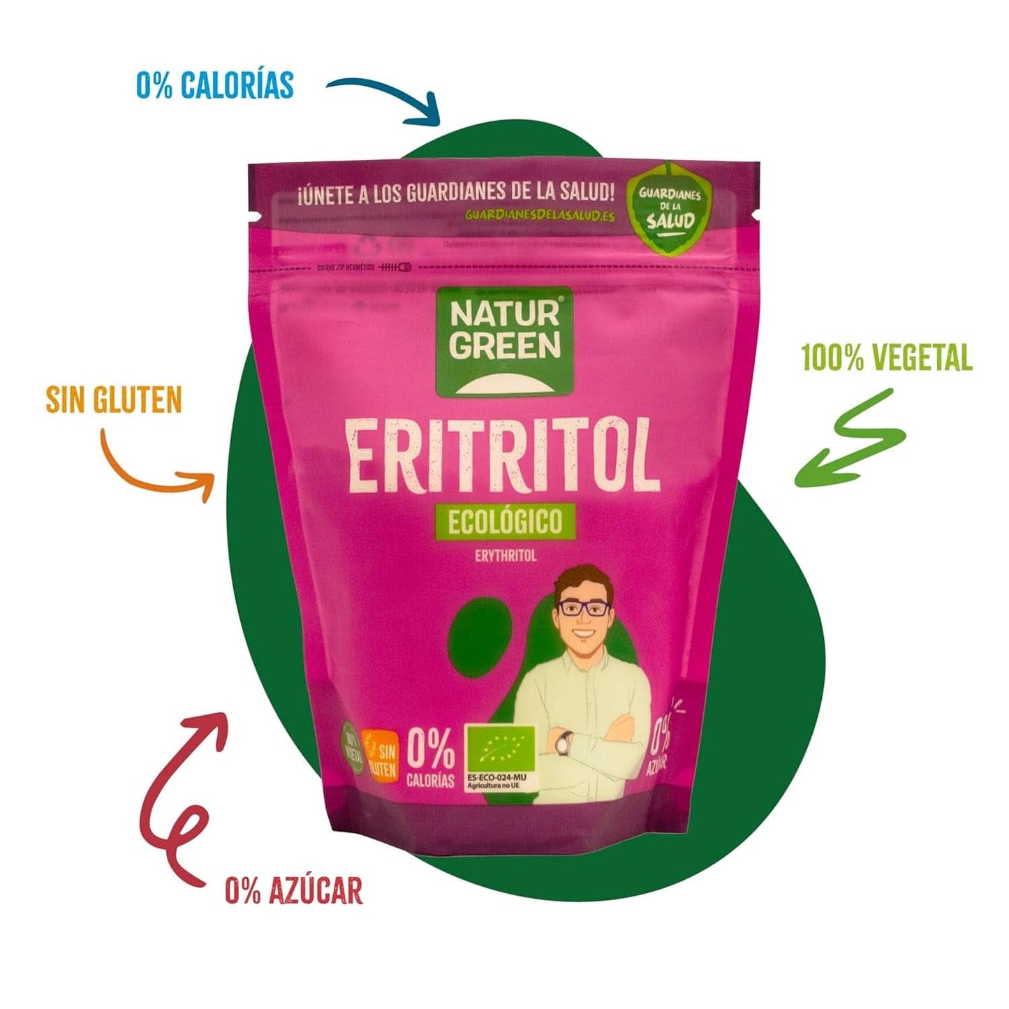 Bio Erythritol, Natuurlijke Zoetstof, Biologisch, Lage glycemische index, 500 gram Zoetstoffen Naty Shop