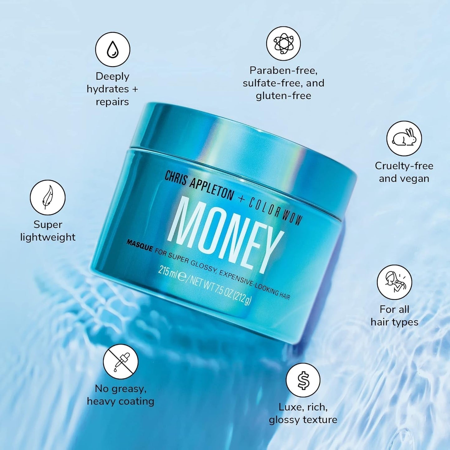 COLOR WOW Moisturizing Hair Mask Money 215 ml - masker voor droog en beschadigd haar, haarhydratatie - verzorging en thermische bescherming voor haar, blauw Haarmasker Naty Shop