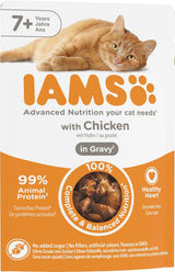 IAMS Delights Nat kattenvoer met kip in saus voor oudere katten vanaf 7 jaar - proefgrootte, individueel zakje, 1 x 85 g