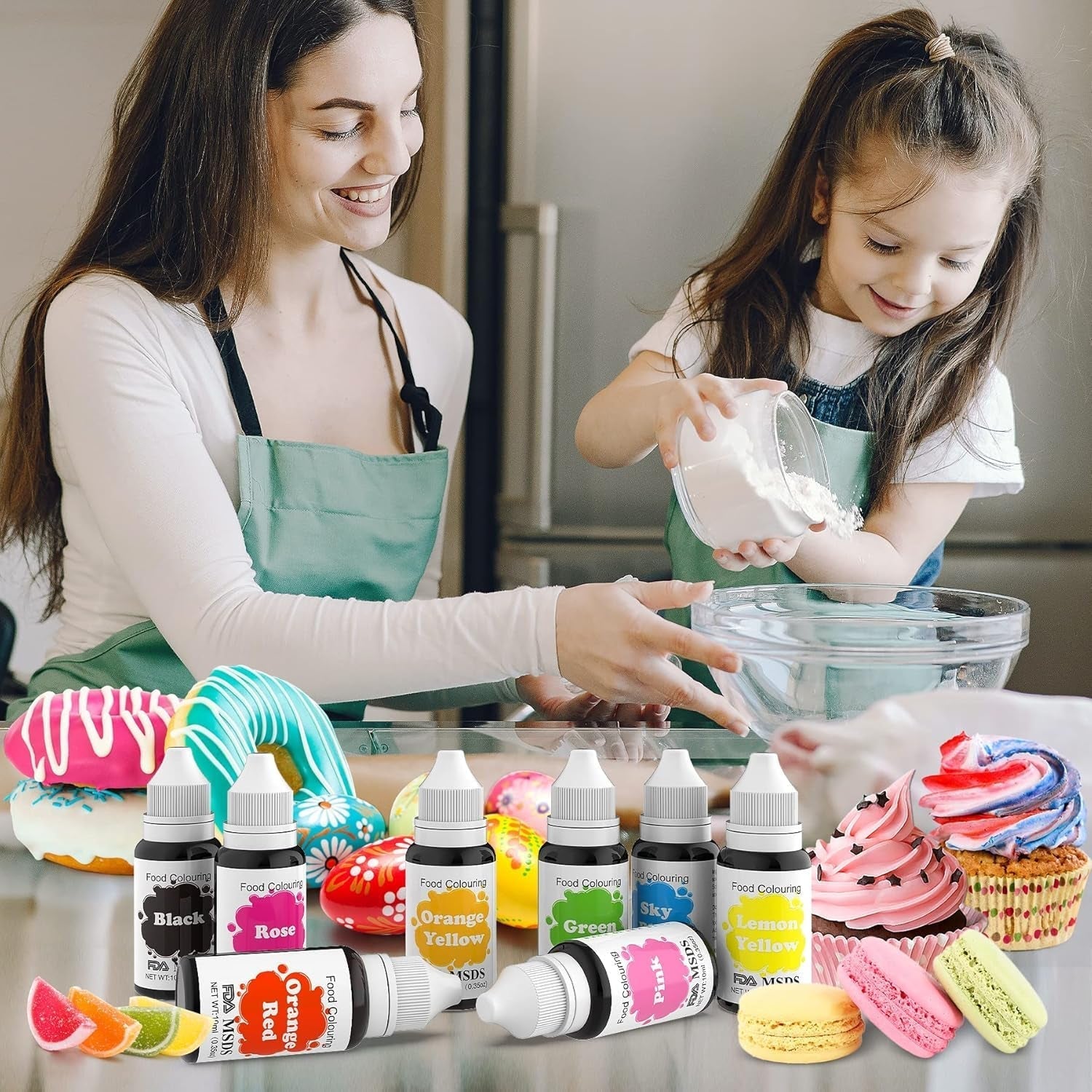 Kleurstof voor levensmiddelen 9 x 10 ml, vloeibare kleurstof voor levensmiddelen - kleurstofset voor het versieren van taarten, macarons, donuts, fudge, glazuur, doe-het-zepen, ijs, zeepkleurstof, spuitpistoolkleurstof