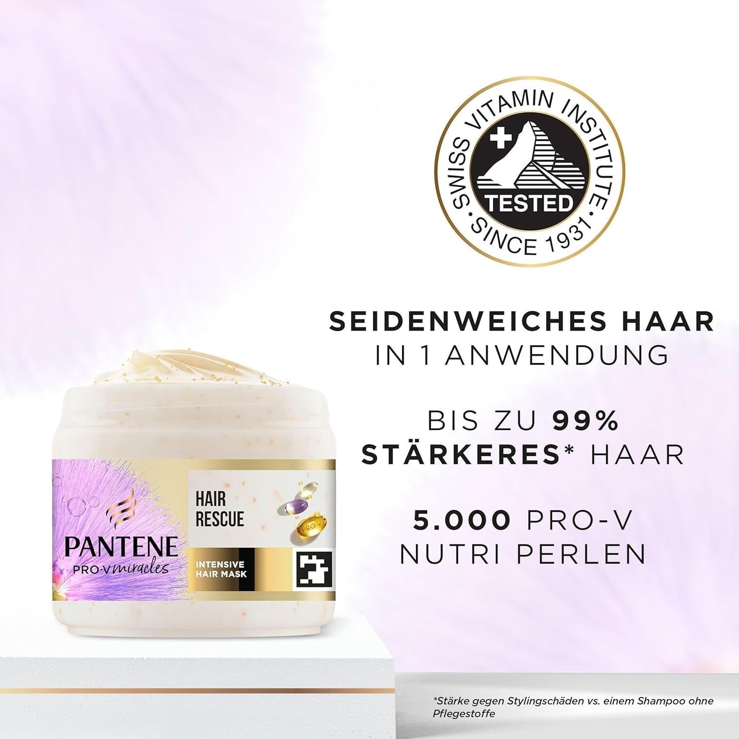 Pantene Pro-V Silky & Glowing Hair Rescue intensief haarmasker met Biotine en Keratine Reconstruct 300ml. Helpt bij het herstellen van droog, beschadigd of gemarkeerd haar Naty Shop Haarmasker
