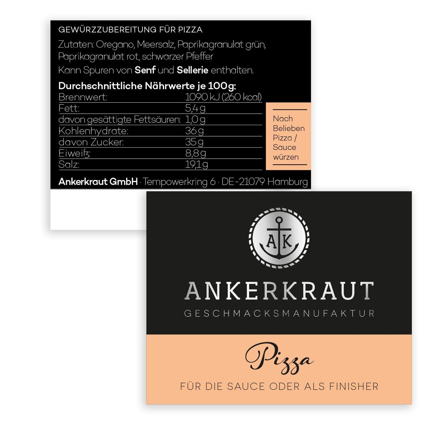 Ankerkraut Pizza, voor originele Italiaanse smaak, zoals uit de Steinofen, ook voor Pasta, Tomaat-Mozzarella en vele andere gerechten, 45 g in kurkglas