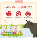 MjAMjAM - Premium natvoer voor katten - Wellness Pack Rundvlees, 12 stuks (12 x 125 g), graanvrij met extra vlees