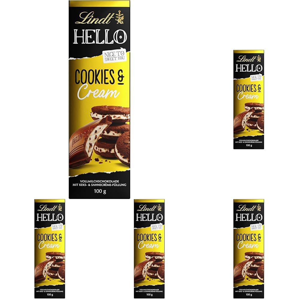 Lindt Hallo Cookies & Cream Chocolade | Reep 100g | Melkchocolade met koekjes en roomvulling | Chocoladereep | Chocolade cadeau