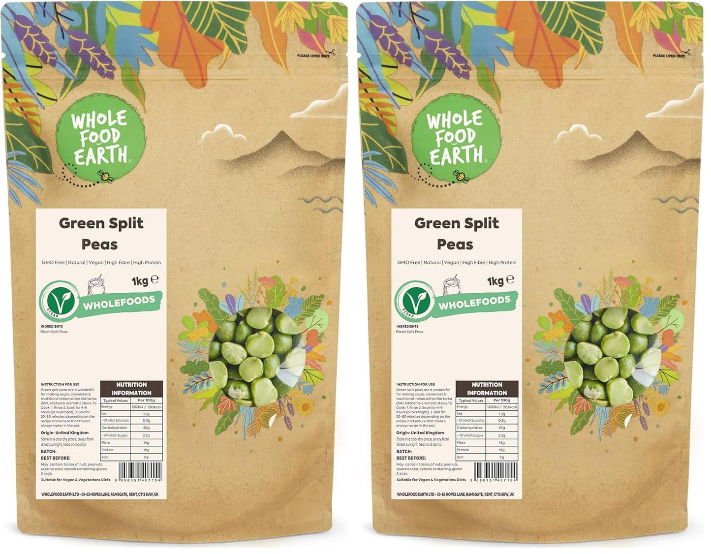 Wholefood Earth Biologische gespleten groene erwten - 1 kg