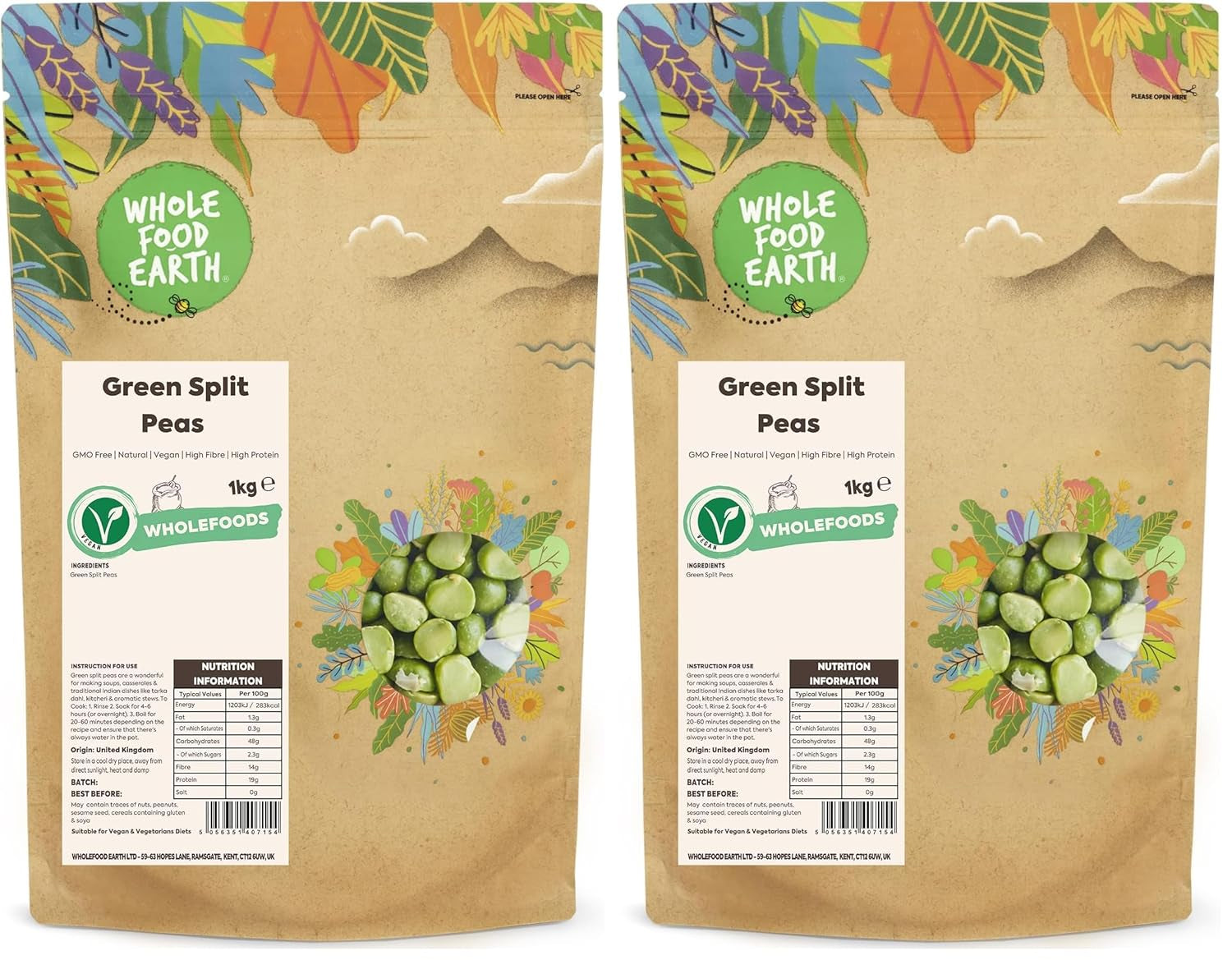 Wholefood Earth Biologische gespleten groene erwten - 1 kg