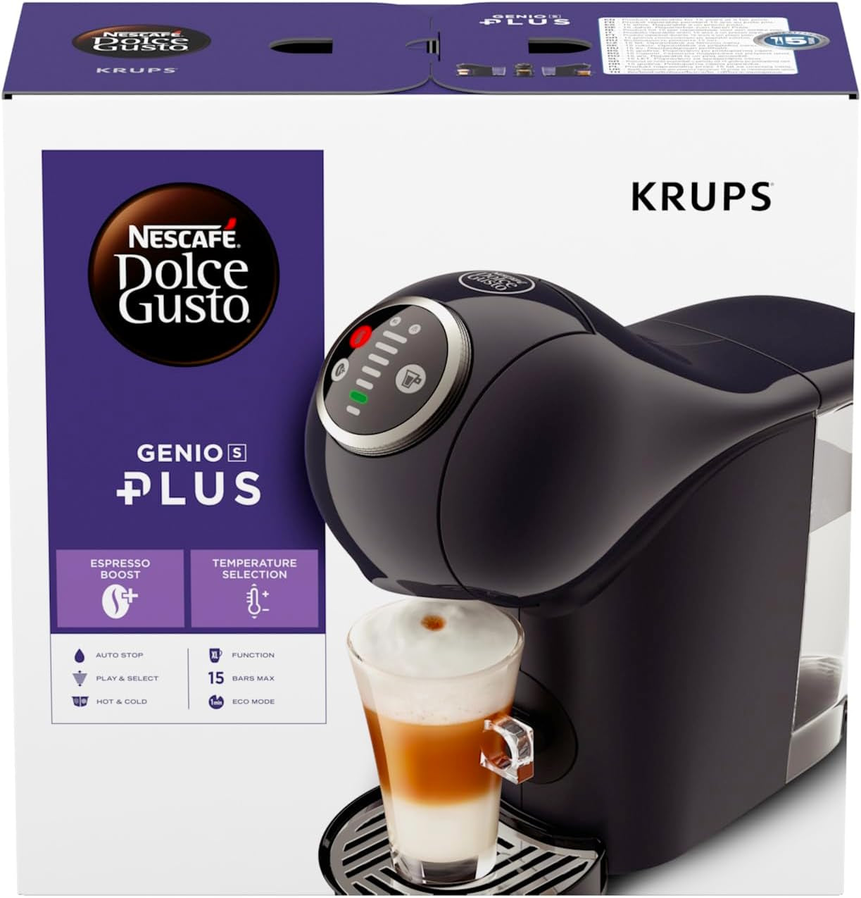 NESCAFÉ Dolce Gusto Genio S Plus van Krups, compacte capsulekoffiemachine, inhoud 0,8 liter, 1500 watt, automatische ontkalkingswaarschuwing, spacegrijs, KP340B