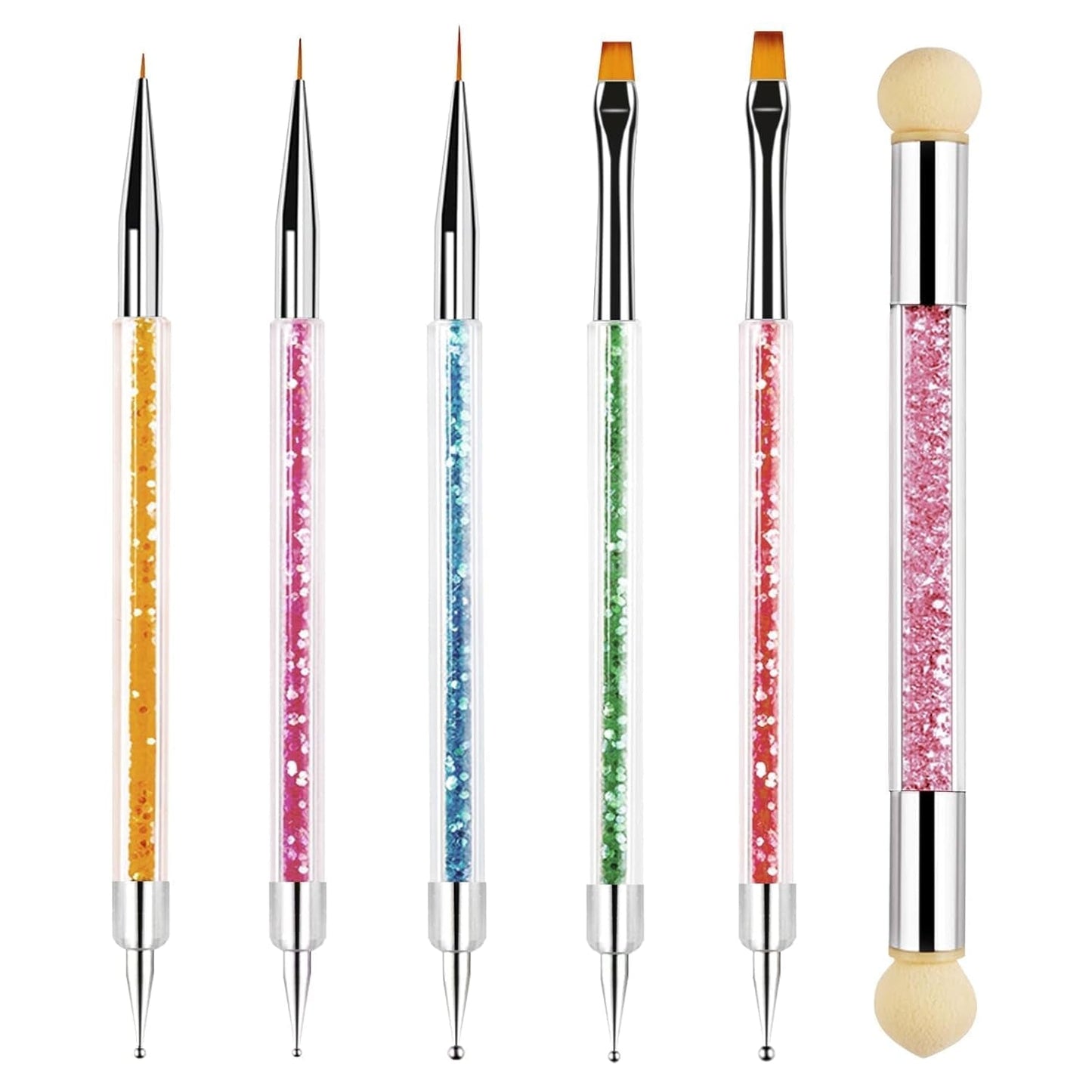 Sullarpek 6 Stück Nagel Pinsel, Nail Art Pinsel, Pinsel Nageldesign, Nagel Pinsel Set, Nail Art Dotting Tools Mit 1 Sponge Brush Applikator, Nageldesign Zubehör Für DIY Nail Art Design