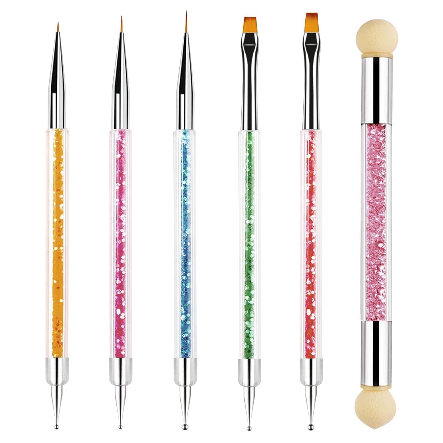 Sullarpek 6 Stück Nagel Pinsel, Nail Art Pinsel, Pinsel Nageldesign, Nagel Pinsel Set, Nail Art Dotting Tools Mit 1 Sponge Brush Applikator, Nageldesign Zubehör Für DIY Nail Art Design