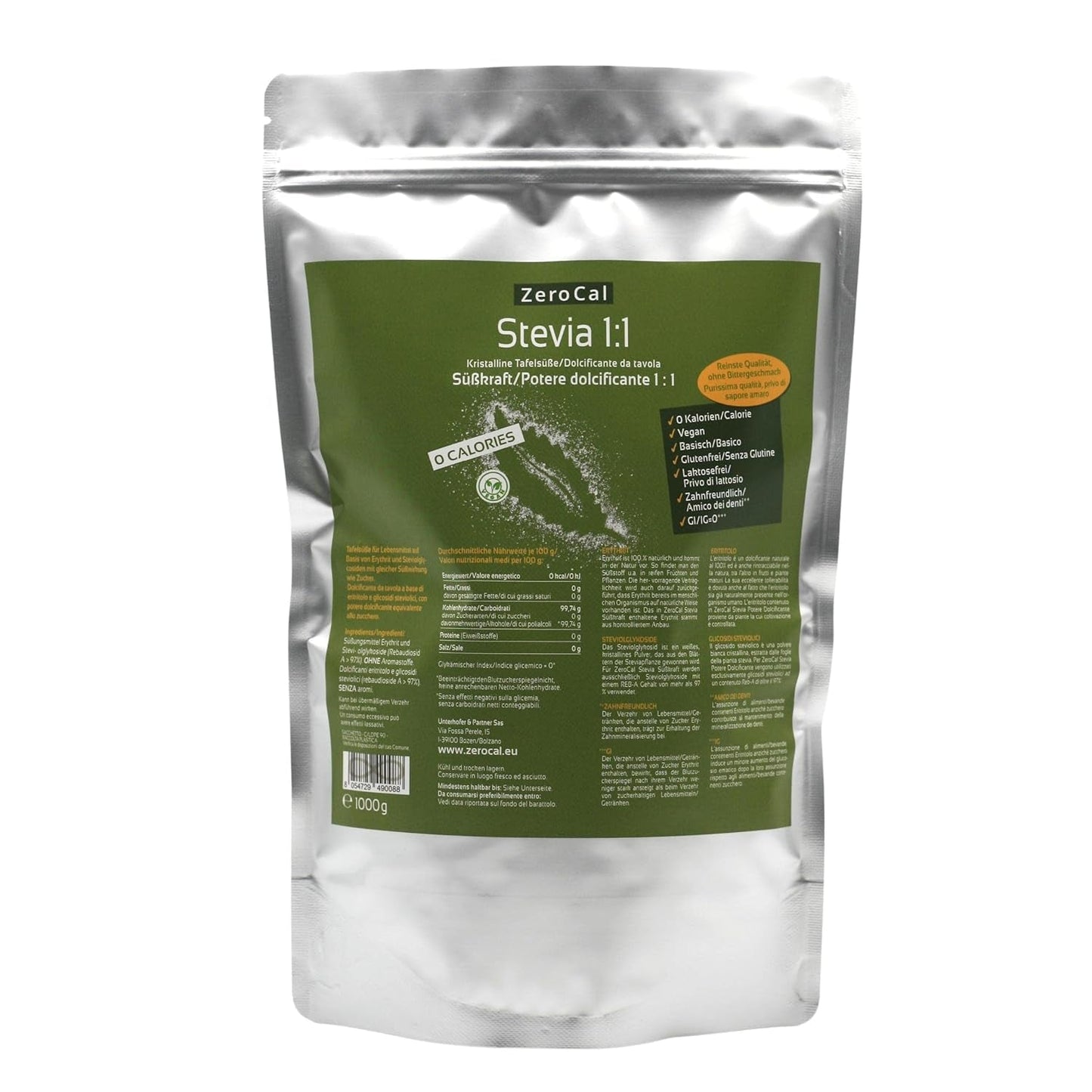 Stevia 1:1 (Erythrit - Stevia) - Natürlicher Zuckerersatzstoff, 1000 G Zoetstoffen Naty Shop Standaardtitel