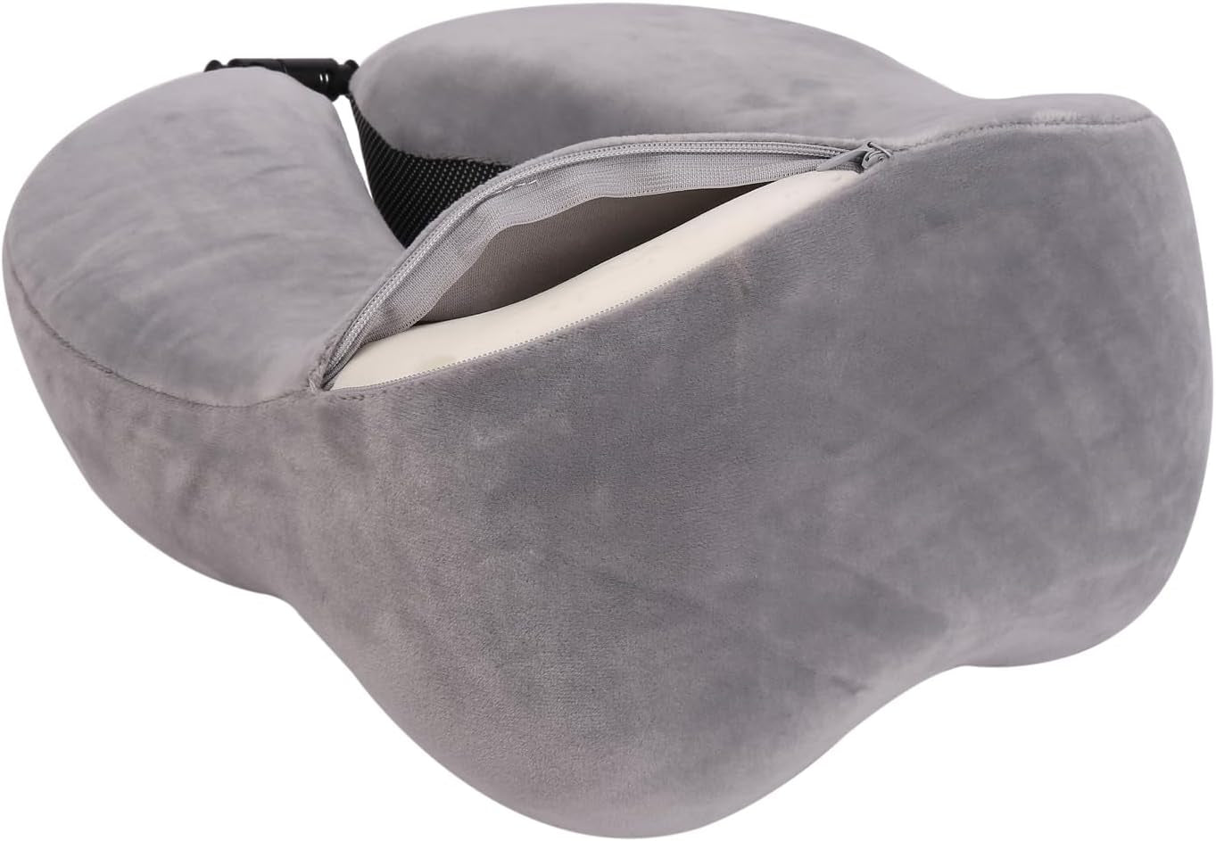 WELLGRO Nekkussenset met 3D-slaapmasker en oordopjes - Afneembare hoes - Traagschuim - Ritssluiting - Inclusief opbergtas - Reiskussen - Kleur selecteerbaar, Kleur: Grijs Cervicale Orthopedische Kussens Naty Shop